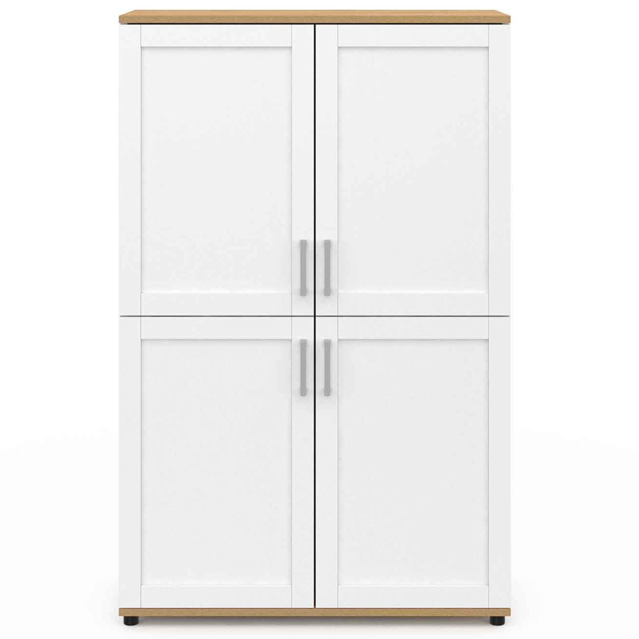 Voir la diapositive 3 : ID MARKET Buffet haut h. 125 cm vito 4 portes blanc et bois