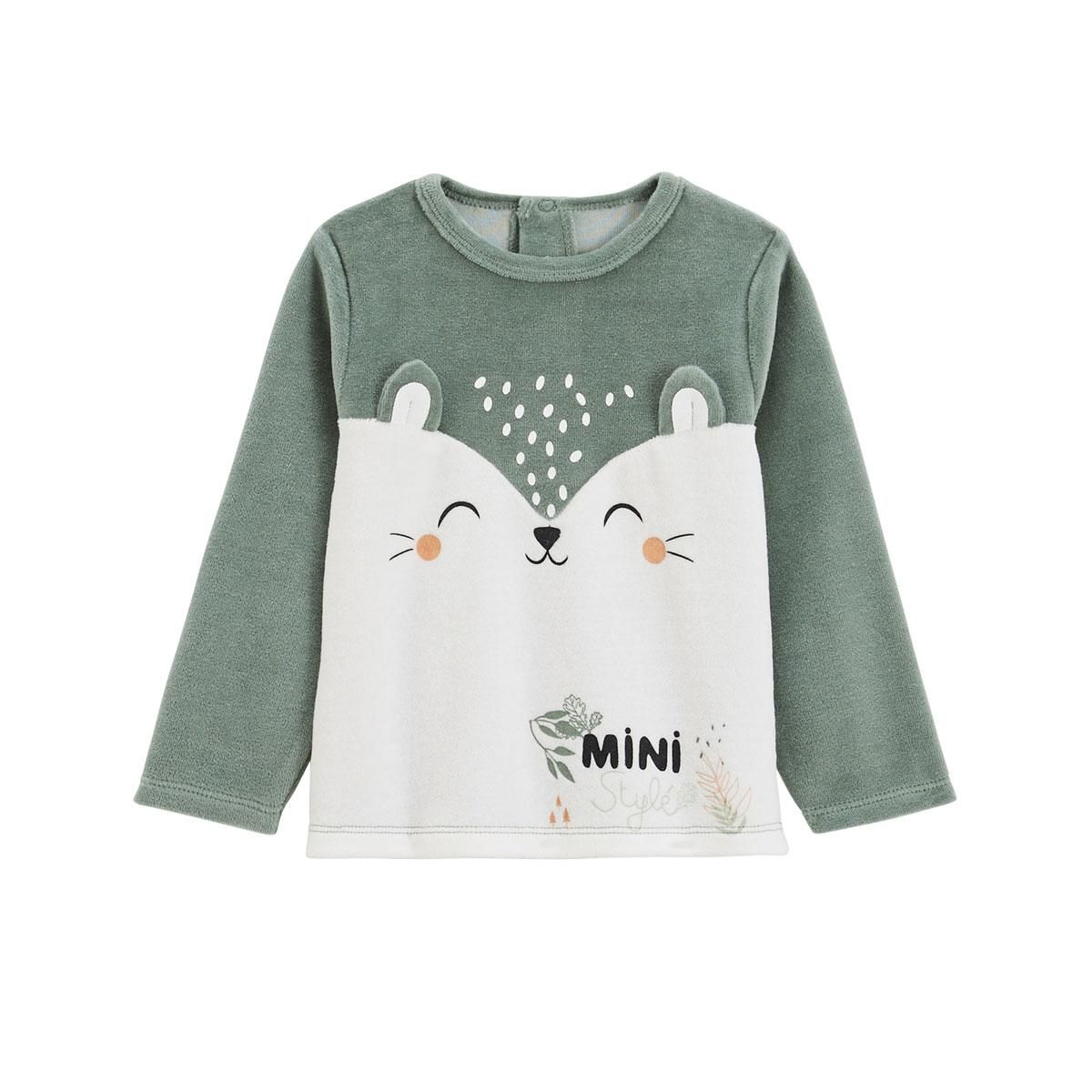 Petit Béguin Pyjama bébé 2 pièces en velours avec pieds Merlin