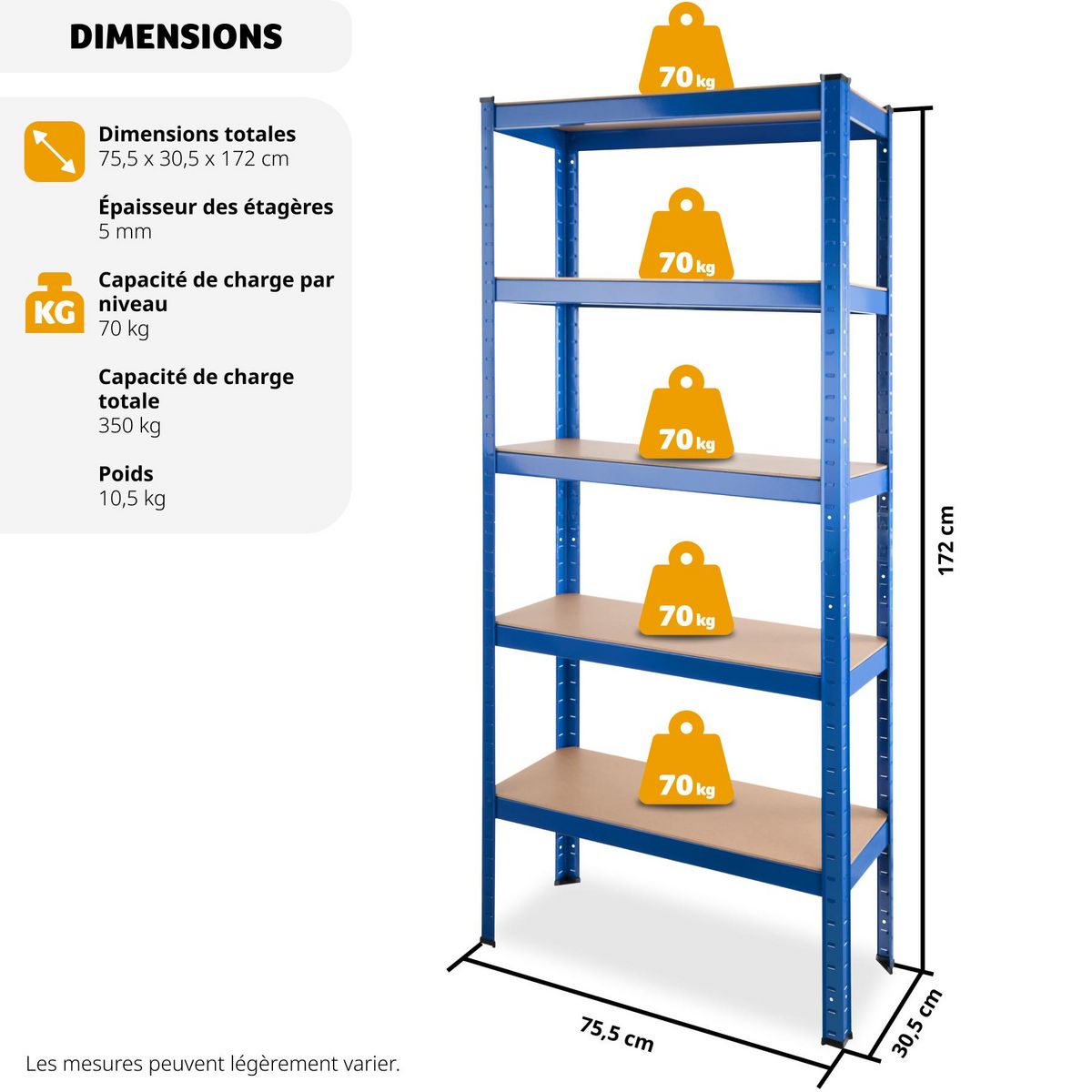 tectake Étagère charge lourde avec 5 tablettes bleu