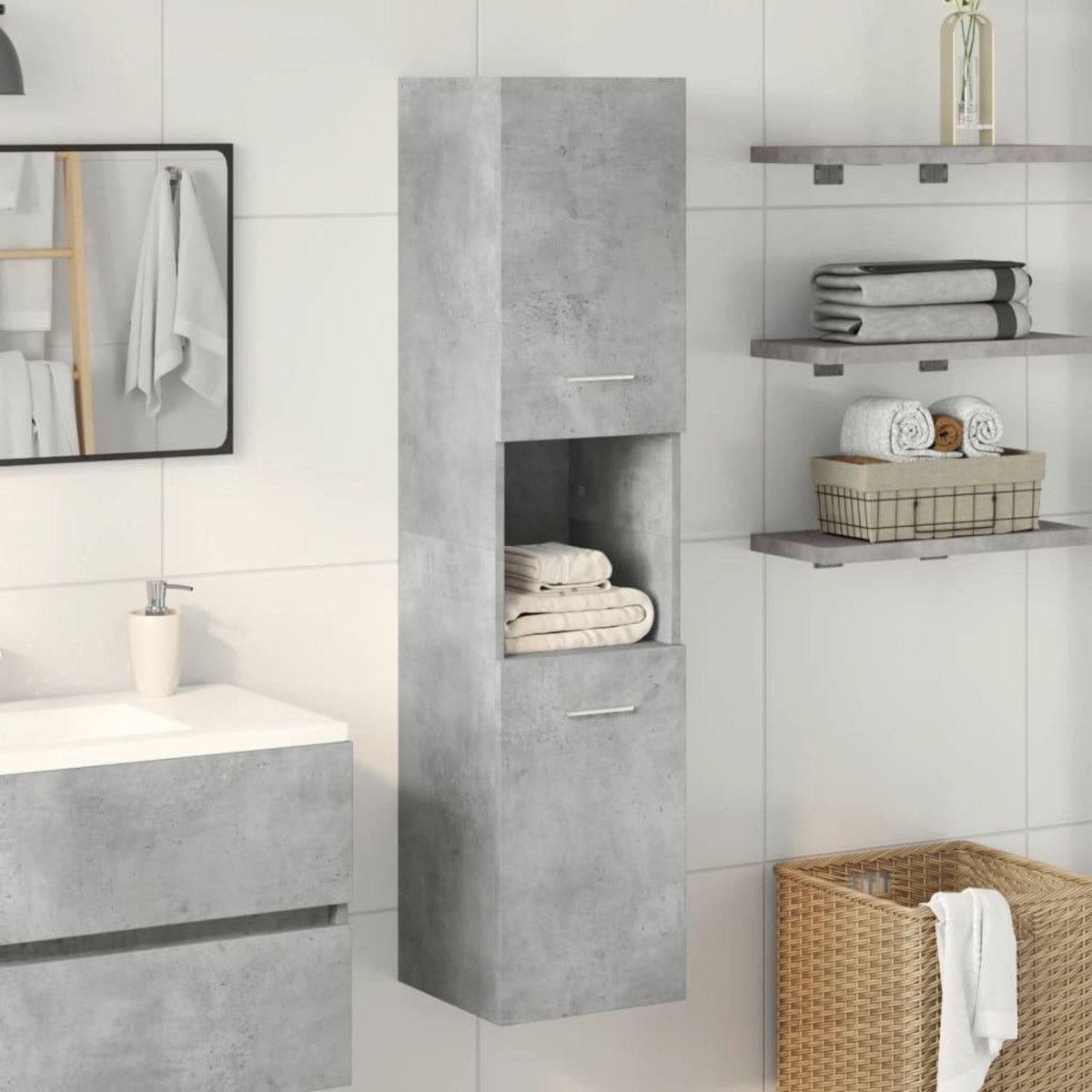 VIDAXL Armoire de salle de bain suspendue gris beton bois d'ingenierie