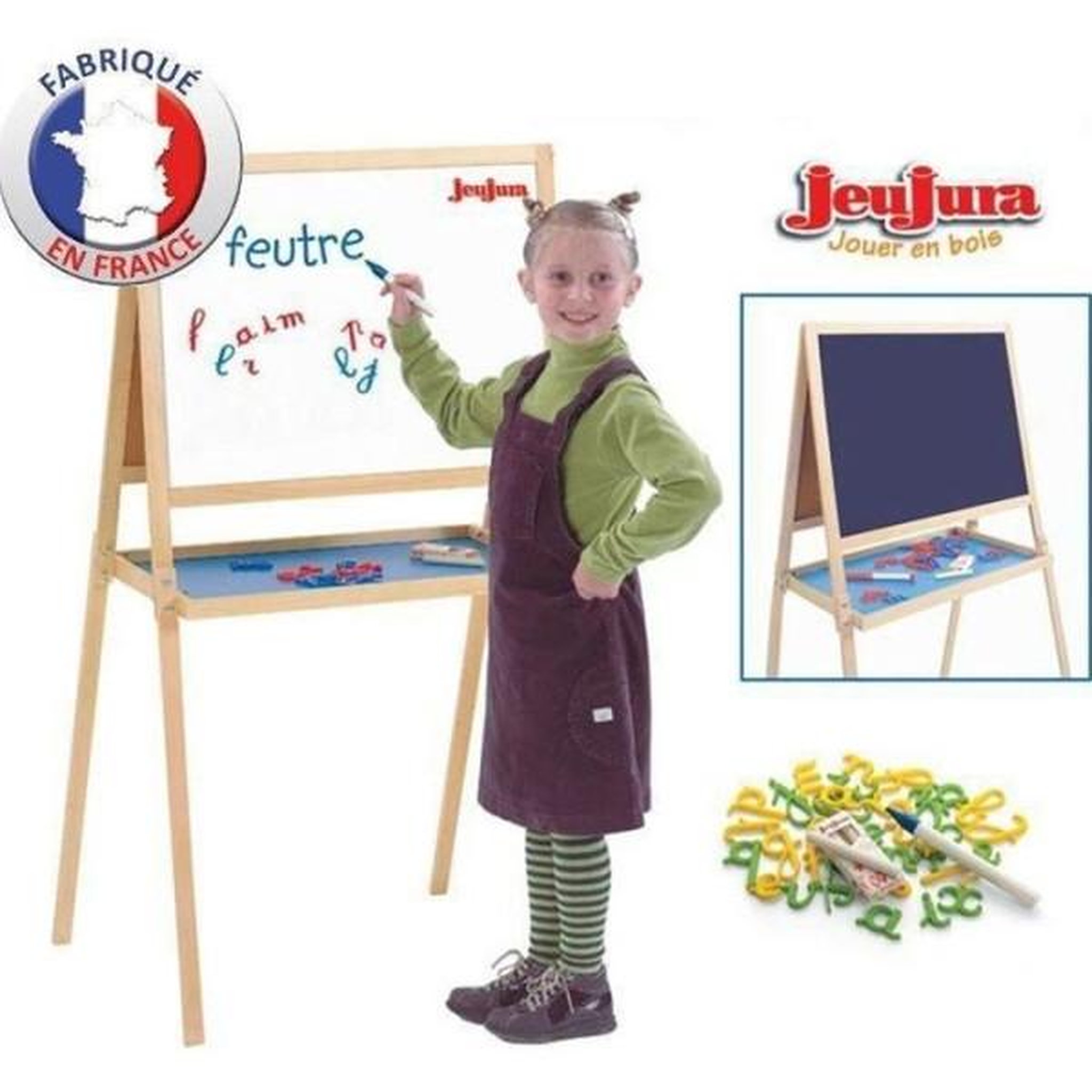 JeuJura Jeujura - Tableau Double face Créatifs en Bois (craies + feutres)