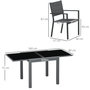 Voir la diapositive 3 : OUTSUNNY Ensemble de jardin 4 personnes chaises empilables table extensible 80/160L cm alu. teslin antracite