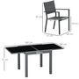 Voir la diapositive 3 : OUTSUNNY Ensemble de jardin 4 personnes chaises empilables table extensible 80/160L cm alu. teslin antracite