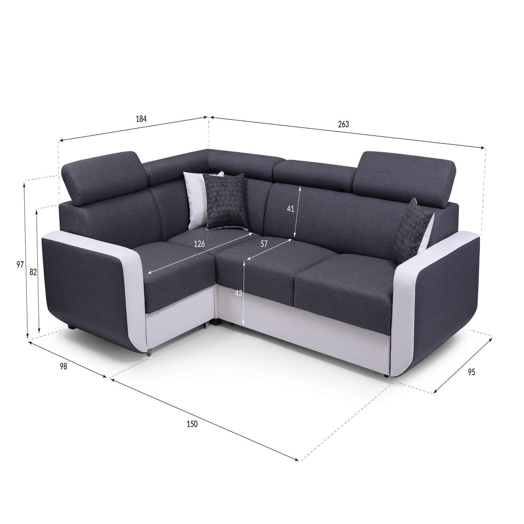 Voir la diapositive 4 : BEST MOBILIER Dustin - canapé d'angle l réversible - 5 places - convertible avec coffre - têtieres réglables