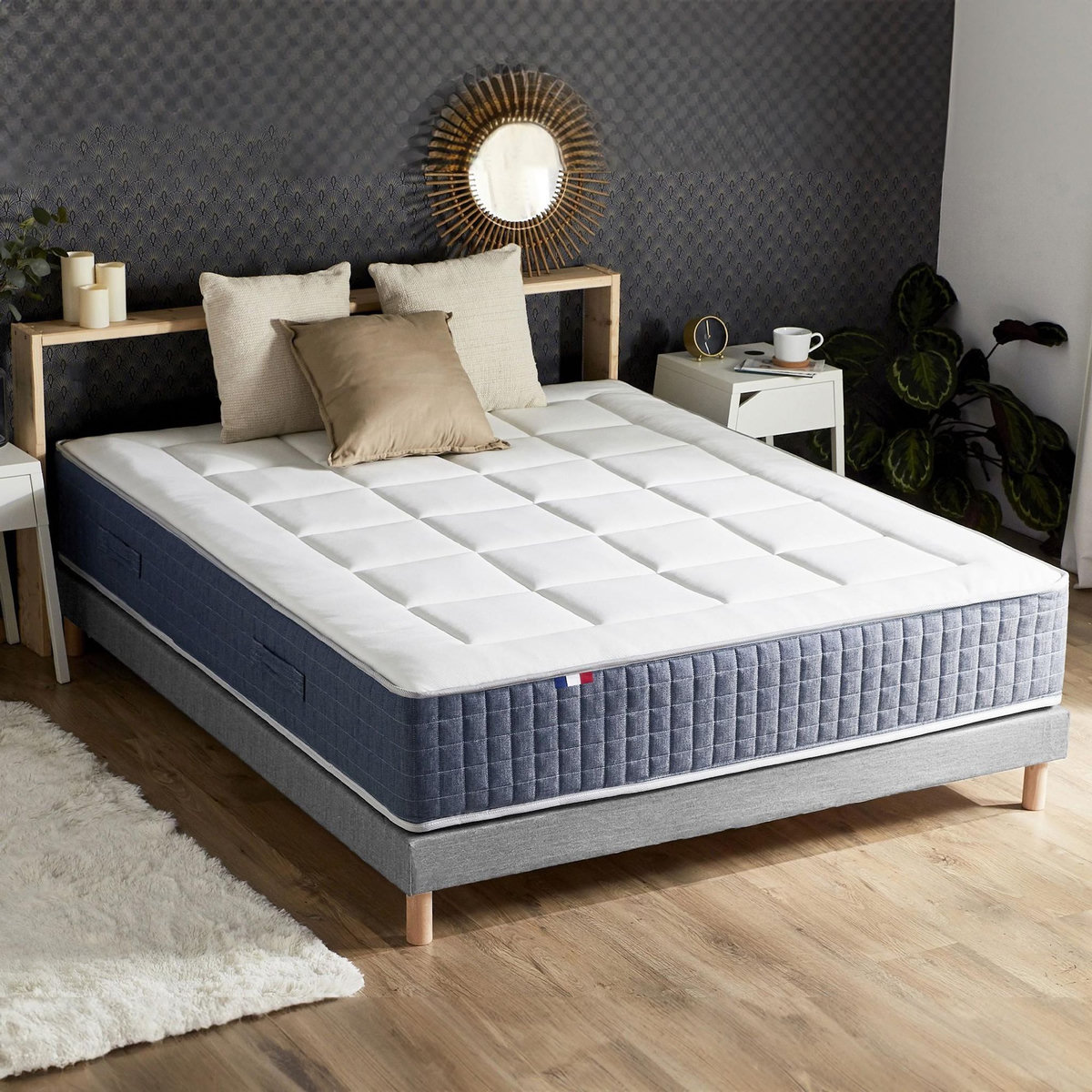 IDLITERIE Ensemble Matelas Ressort 7 zones + Mémoire de forme + Sommier KING STYLE Fabriqué en France