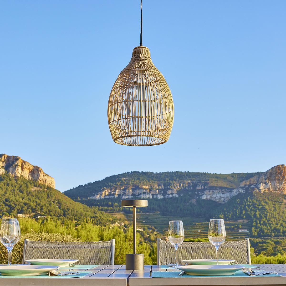 Lumisky Suspension solaire bohème HOLIDAY Beige Poly rotin H42cm