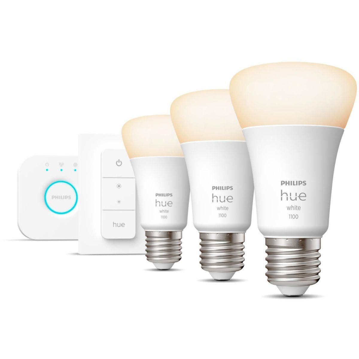 Philips Pack HUE White E27 x3 + pont + tlc
