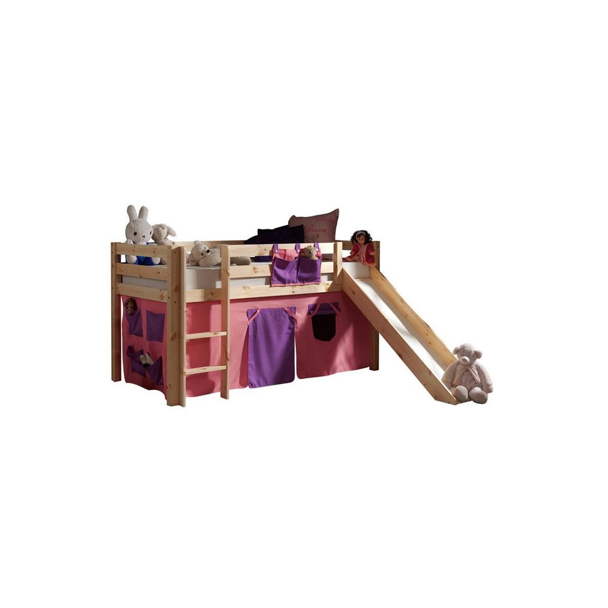 Voir la diapositive 1 : Paris Prix Lit Enfant Avec Toboggan  Pino Rose  90x200cm Naturel