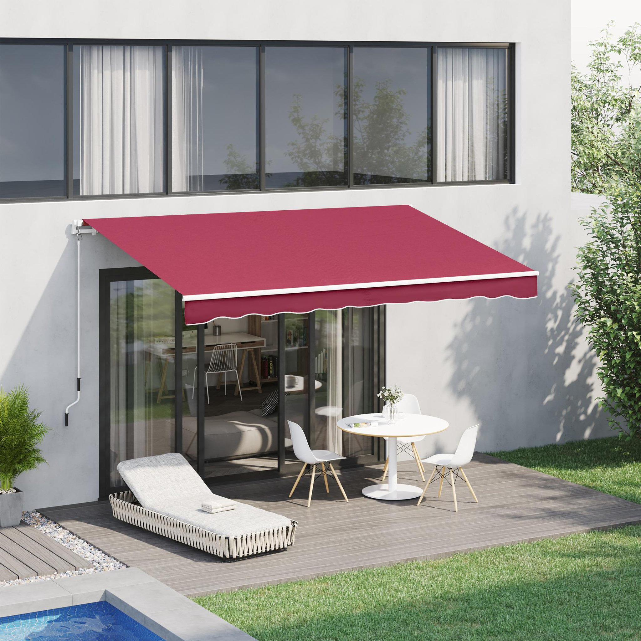 Voir la diapositive 2 : OUTSUNNY Store banne manuel rétractable aluminium polyester imperméabilisé 3L x 2,5l m rouge bordeaux