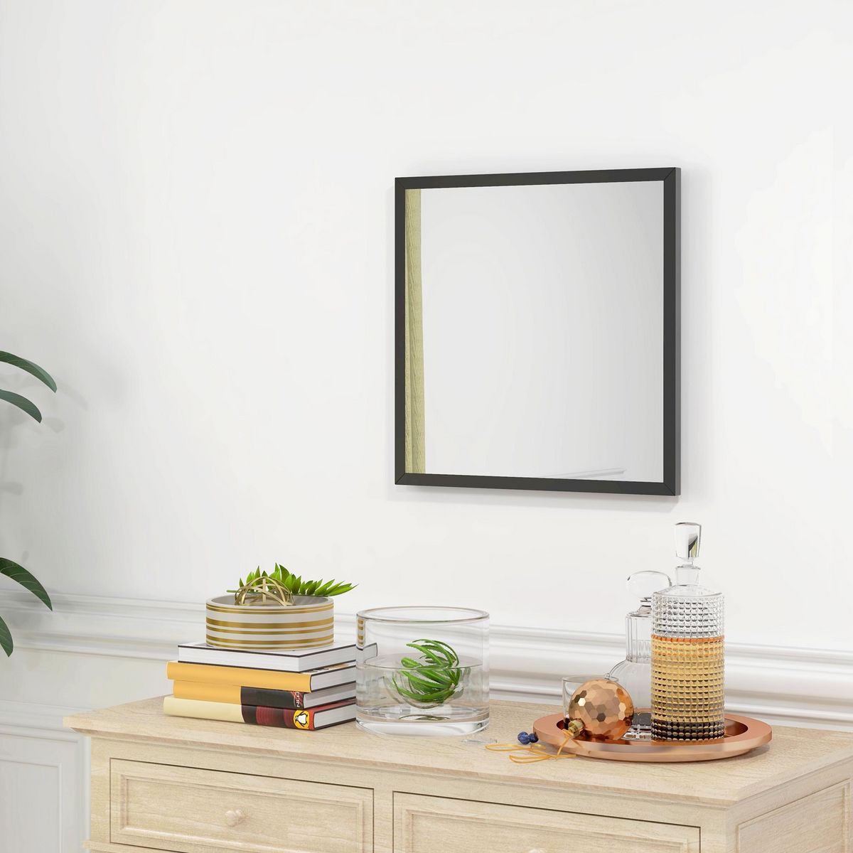 HOMCOM Miroir mural carré dim. 50L x 50H cm cadre bois noir