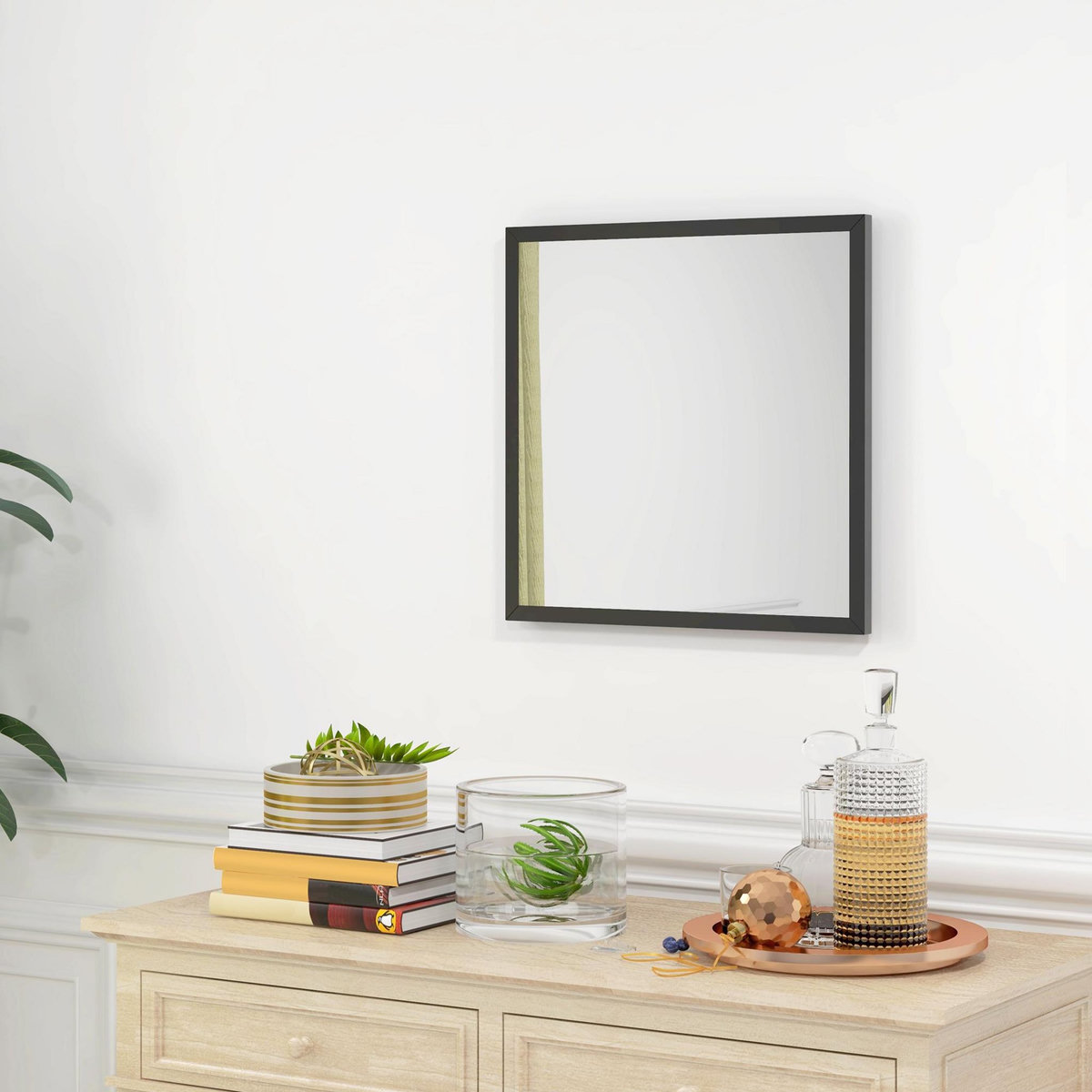 HOMCOM Miroir mural carré dim. 50L x 50H cm cadre bois noir
