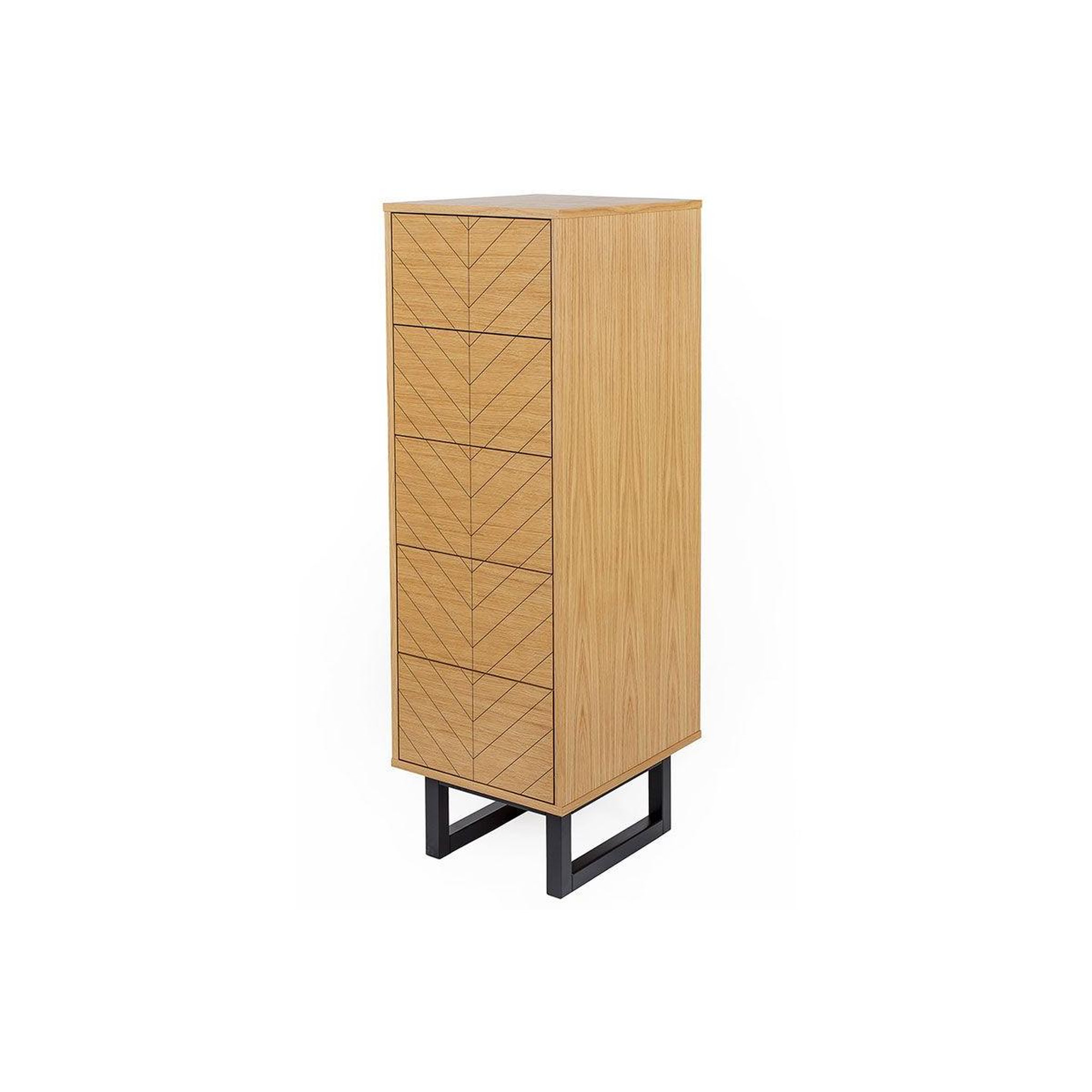 Voir la diapositive 2 : Paris Prix Chiffonnier 5 tiroirs chevrons  camden  123cm naturel