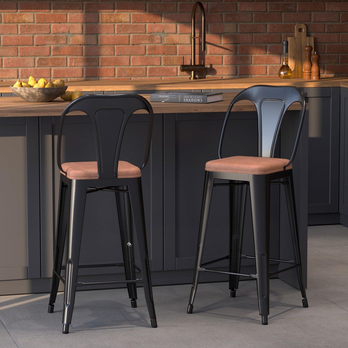 Rendez vous déco Lot de 2 chaises pour îlot central 68 cm noires et marron - Charly