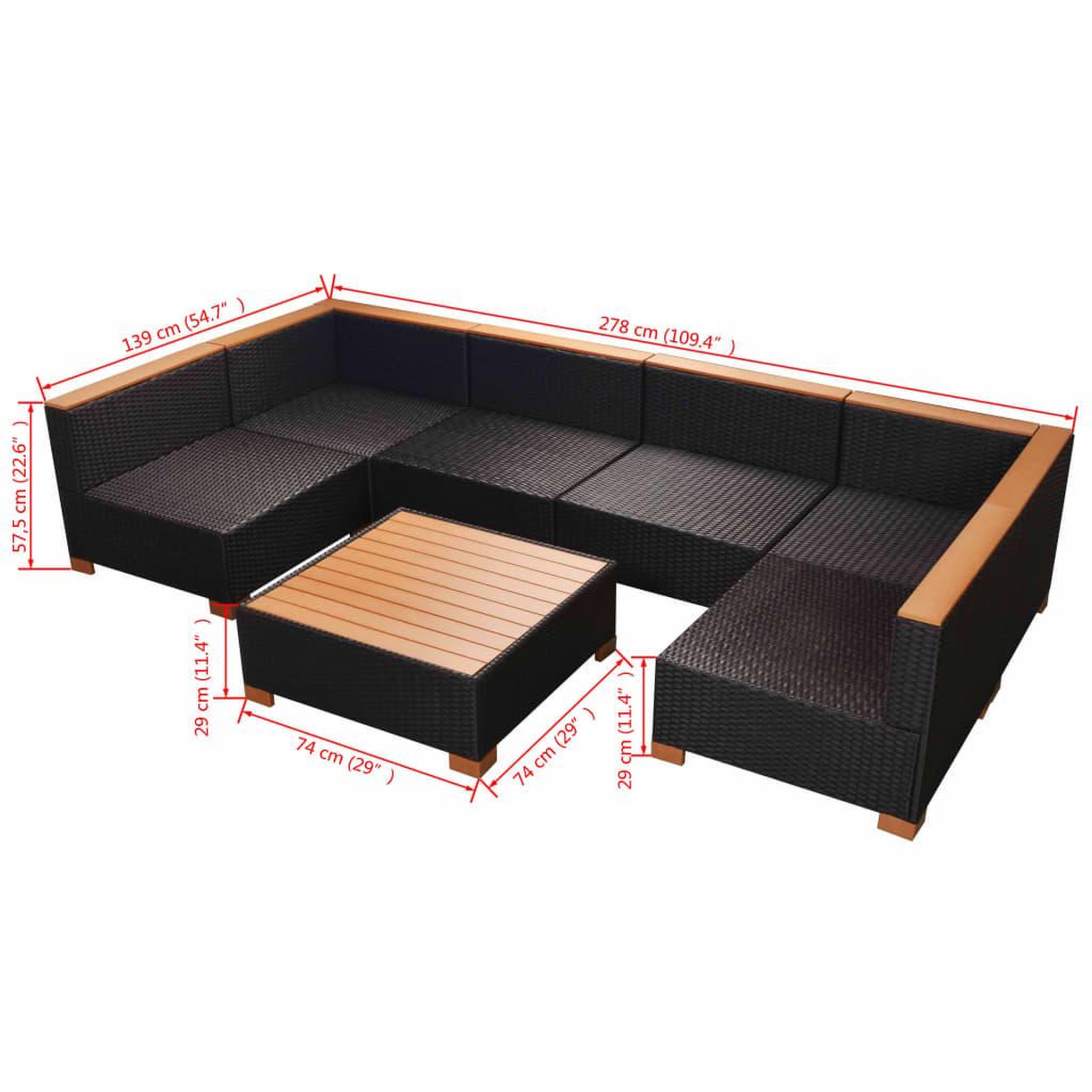 Voir la diapositive 6 : VIDAXL Salon de jardin 7 pcs avec coussins Resine tressee Noir