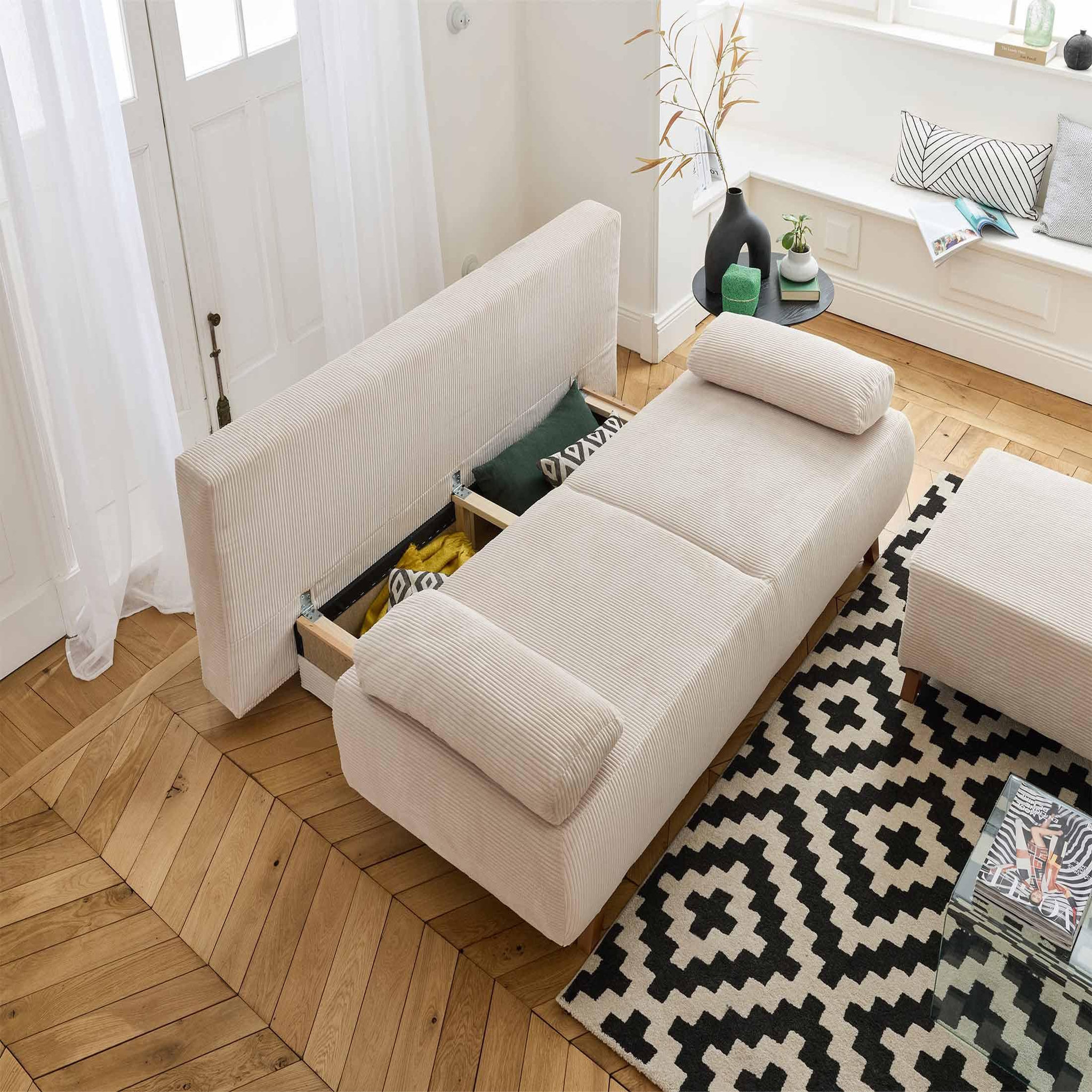 Voir la diapositive 3 : BEST MOBILIER Cristal - canapé 3 places - convertible avec coffre et pouf - en velours côtelé