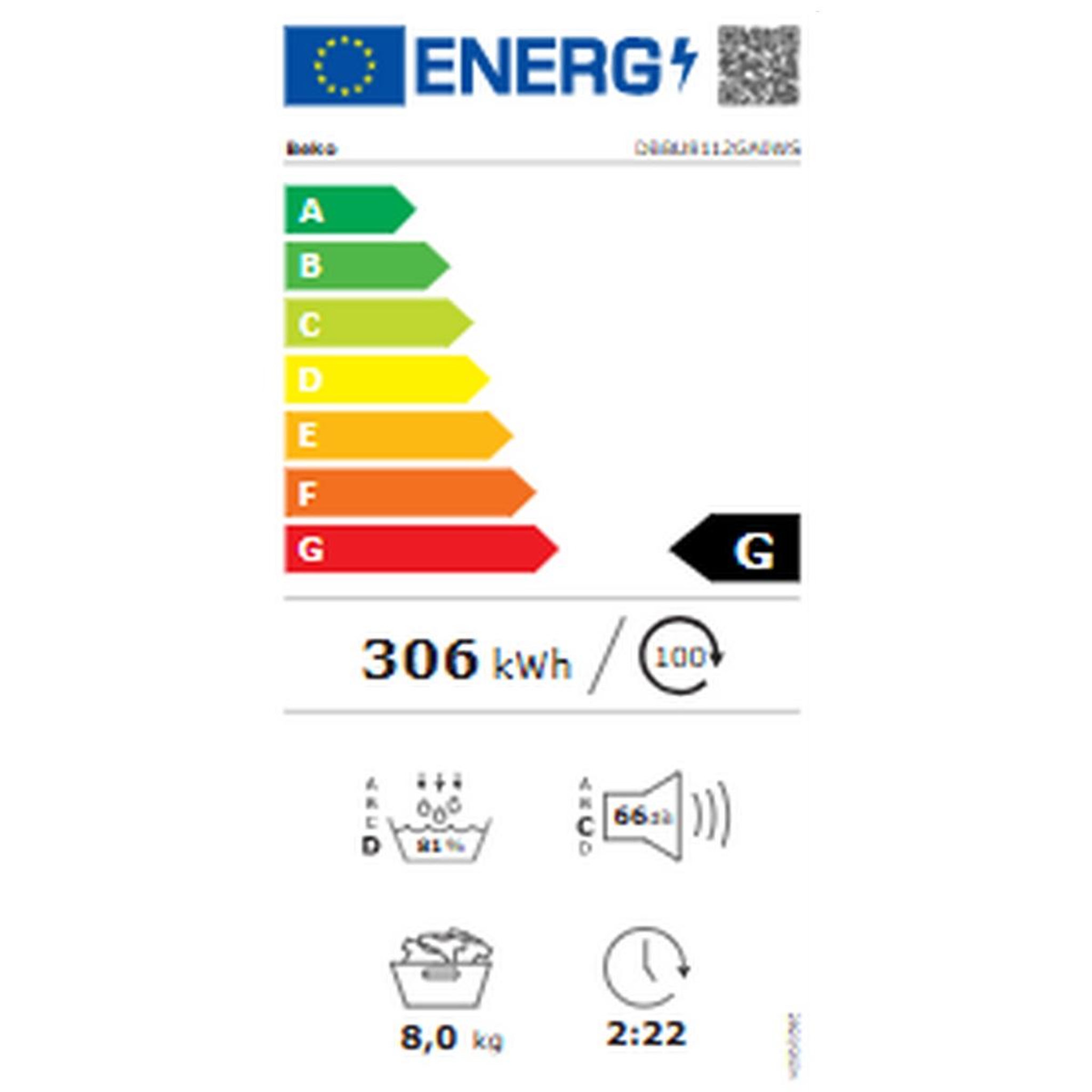 Voir la diapositive 2 : Beko Sèche-linge à condensation 60cm 8kg b - dbbu8112ga0ws