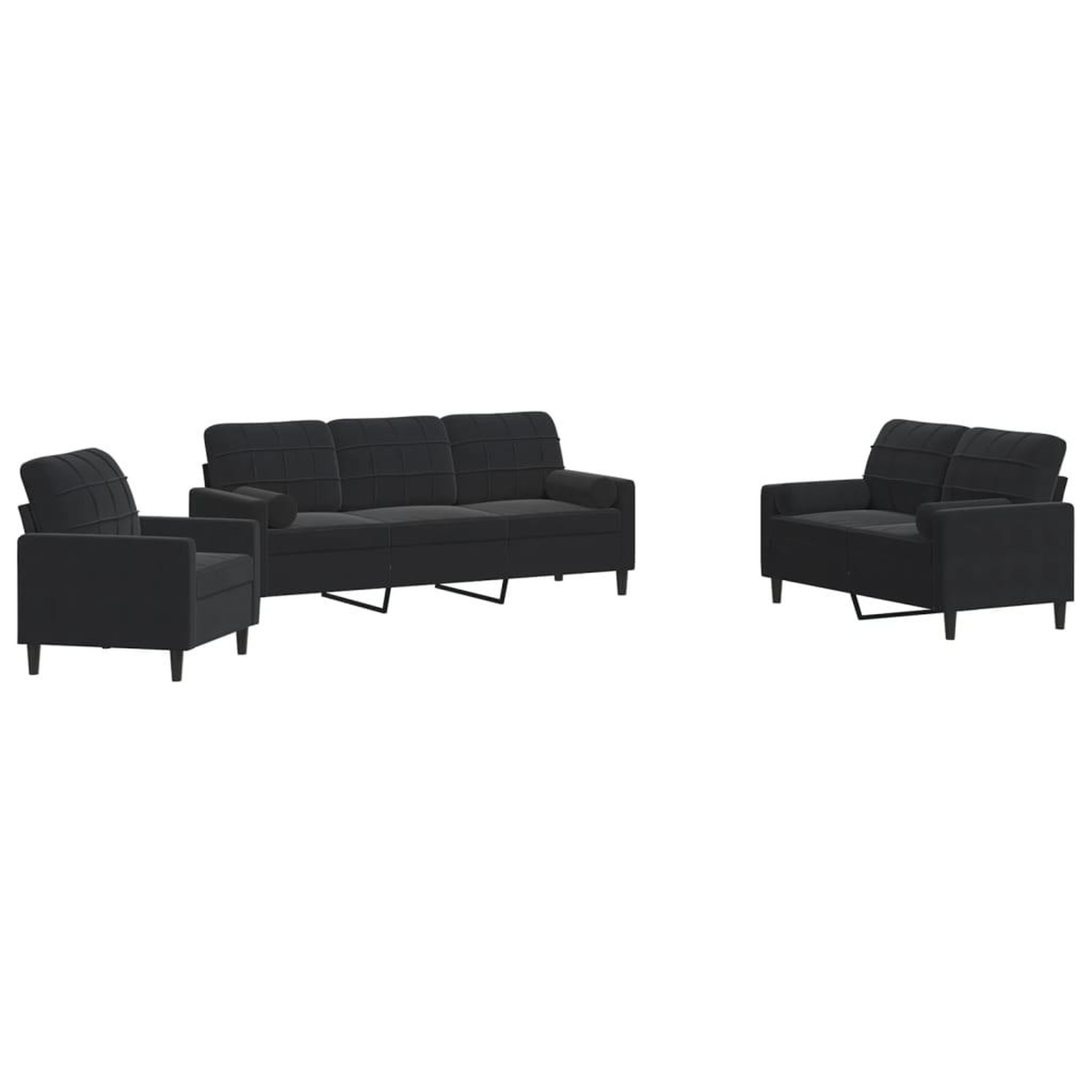 Voir la diapositive 2 : VIDAXL Ensemble de canapes 3pcs et coussins et traversins noir velours