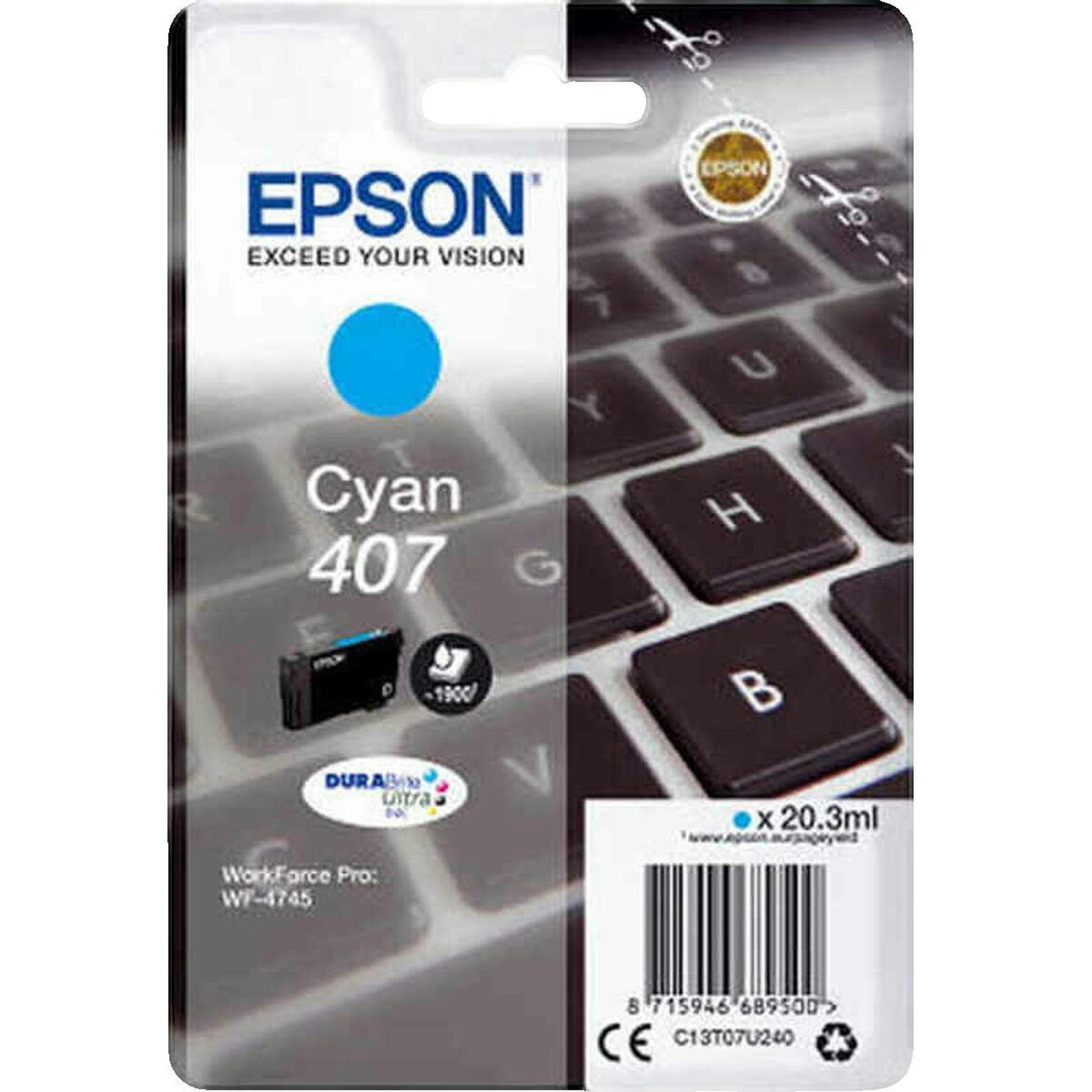 Epson Cartouche d'encre Epson 407 Cyan - 20,3 ml - L-Größe - Original