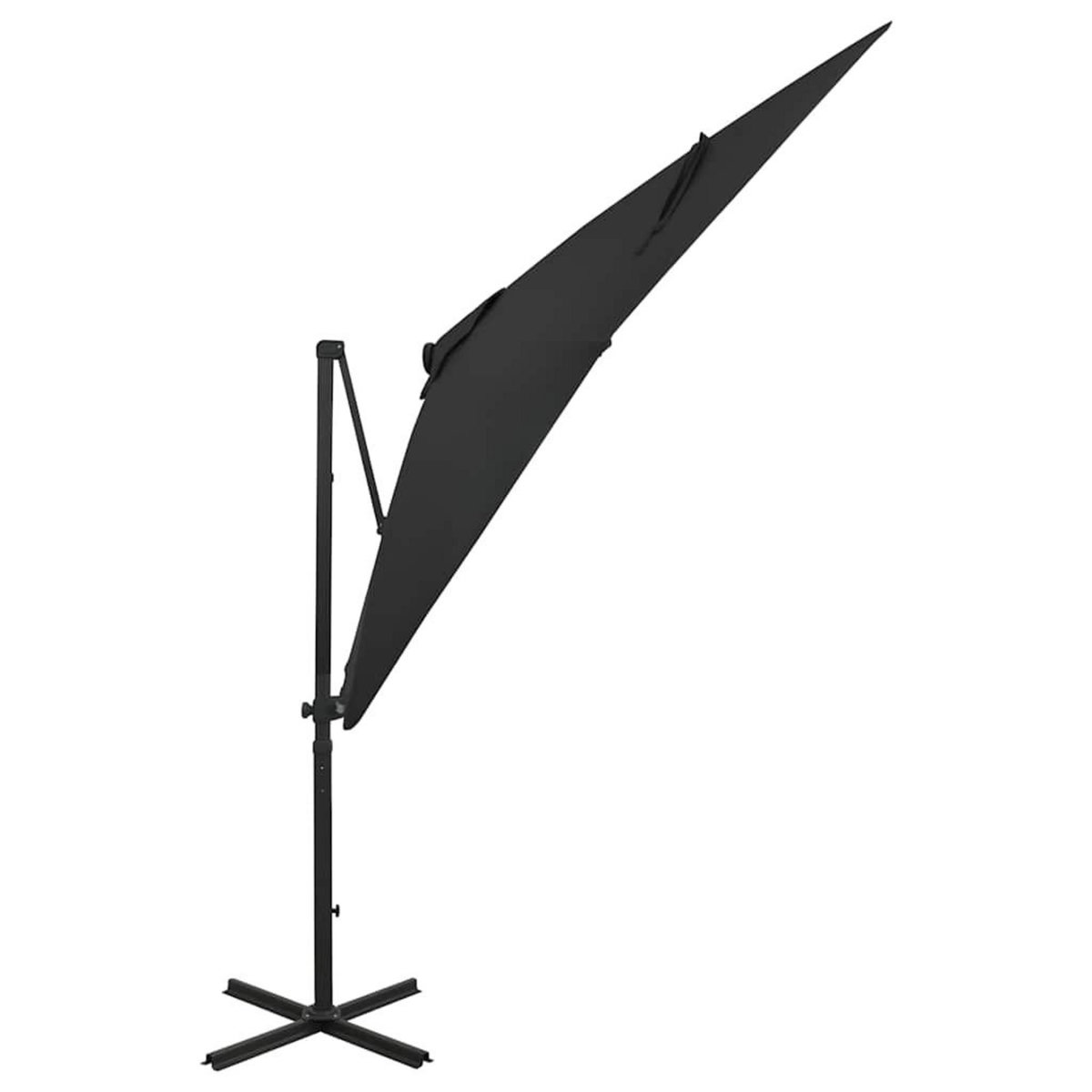 VIDAXL Parasol de jardin en porte-a-faux et mat et lumieres LED noir