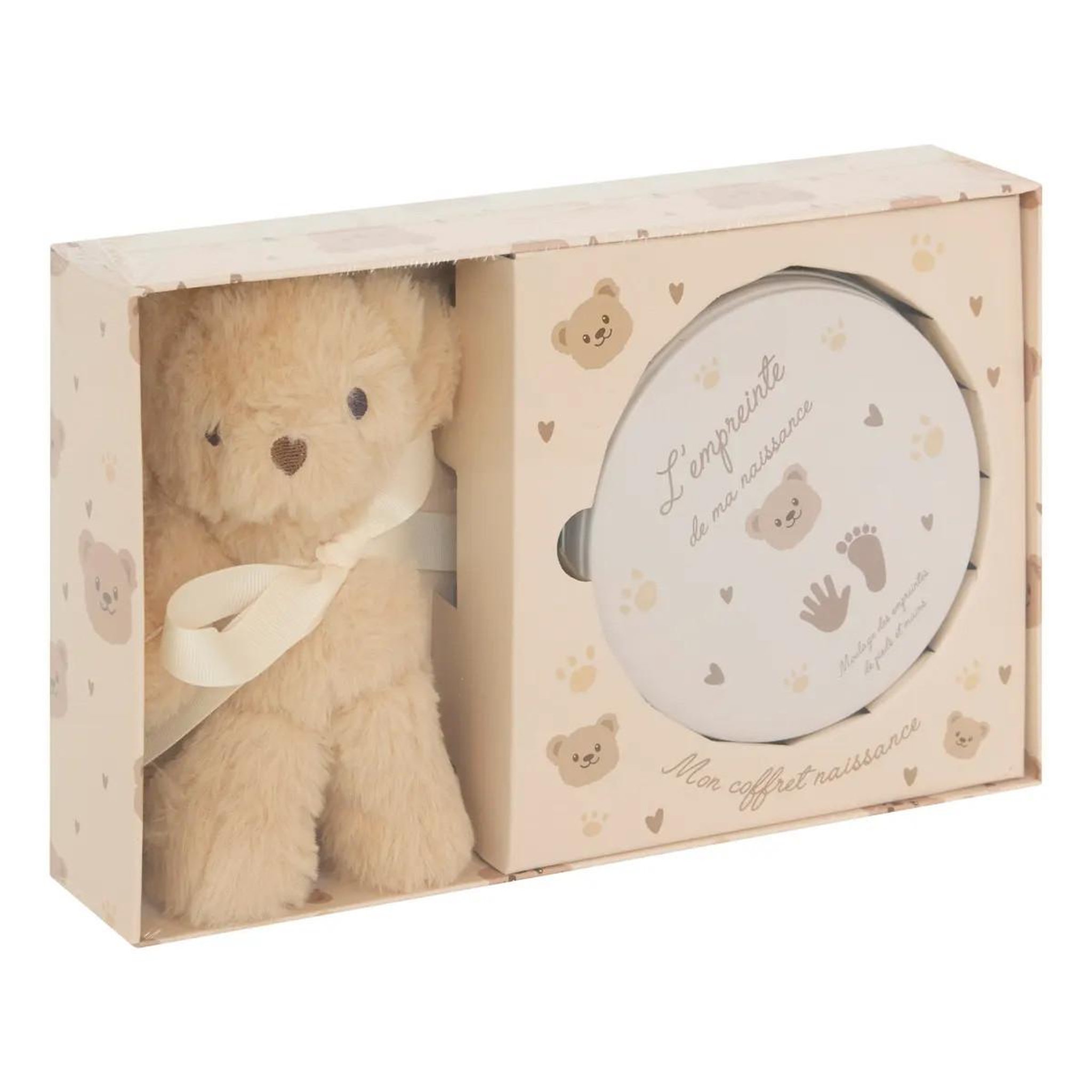 Atmosphera Kids Coffret de naissance  empreinte & peluche ours  28cm beige