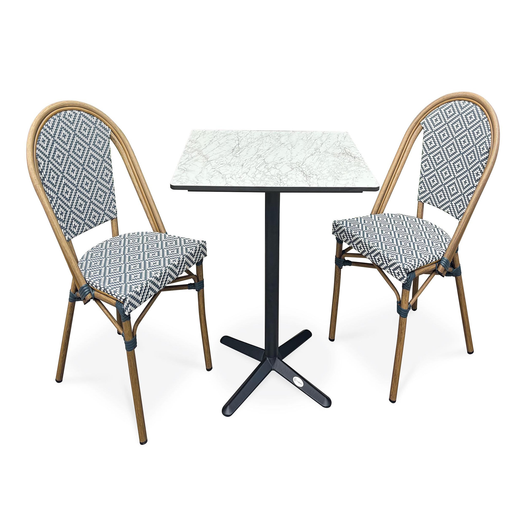 DCB GARDEN Ensemble repas de jardin en acier et plateau en HPL (2 places)