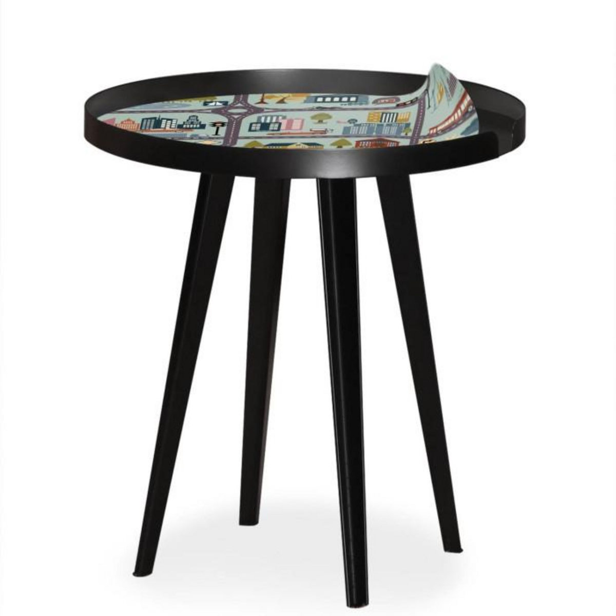 Paris Prix Table d'Appoint à Rebord 3 Covers  Kid  45cm Noir