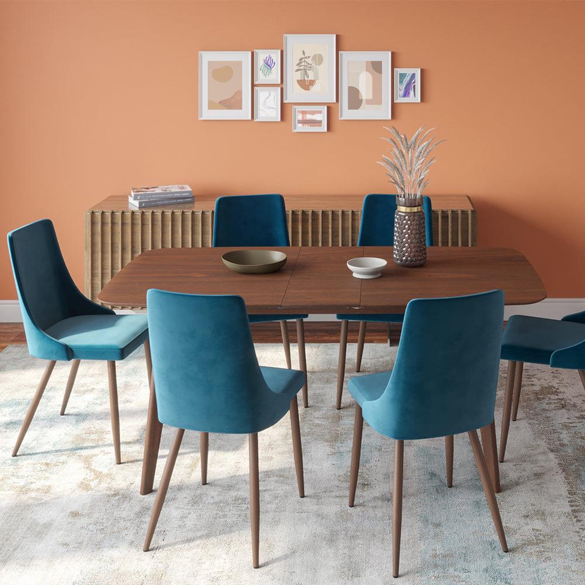 Voir la diapositive 5 : MAISON PAVANE Lot de 2 chaises en velours bleu-vinni