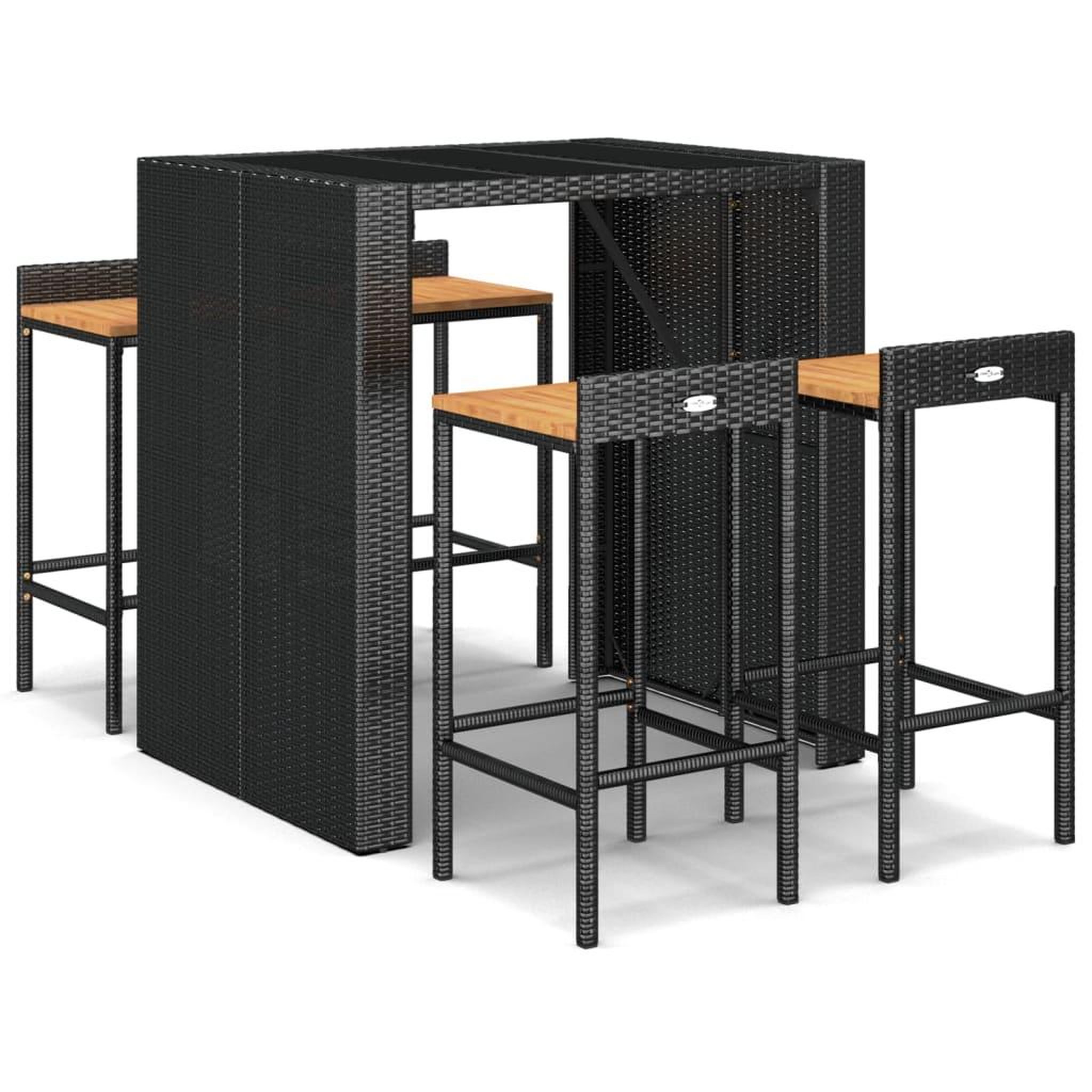 Voir la diapositive 2 : VIDAXL Ensemble de bar jardin 5 pcs noir poly rotin/bois massif acacia