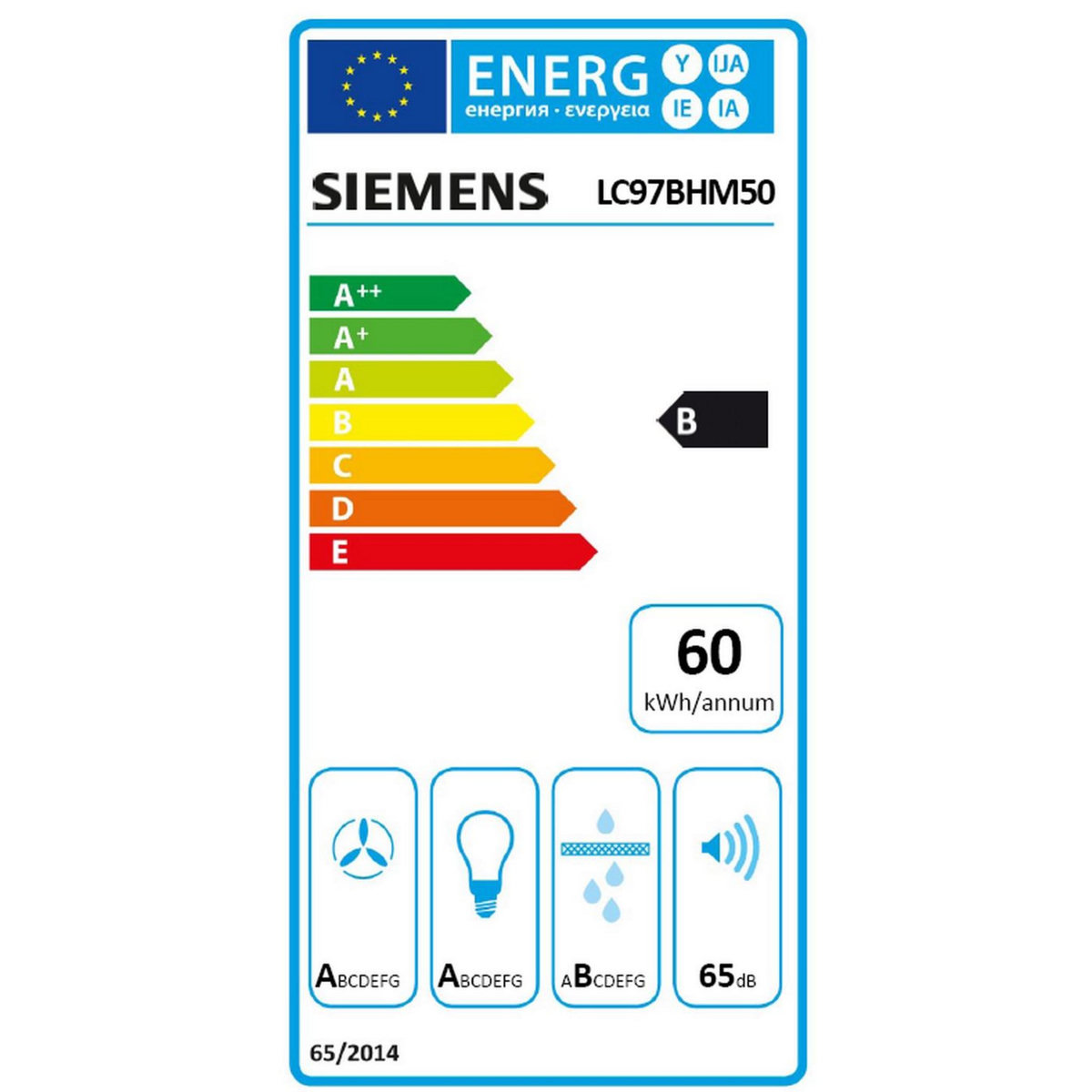 Siemens Hotte décorative murale 90cm évacuation/recyclage 65db 710m3/h - lc97bhm50
