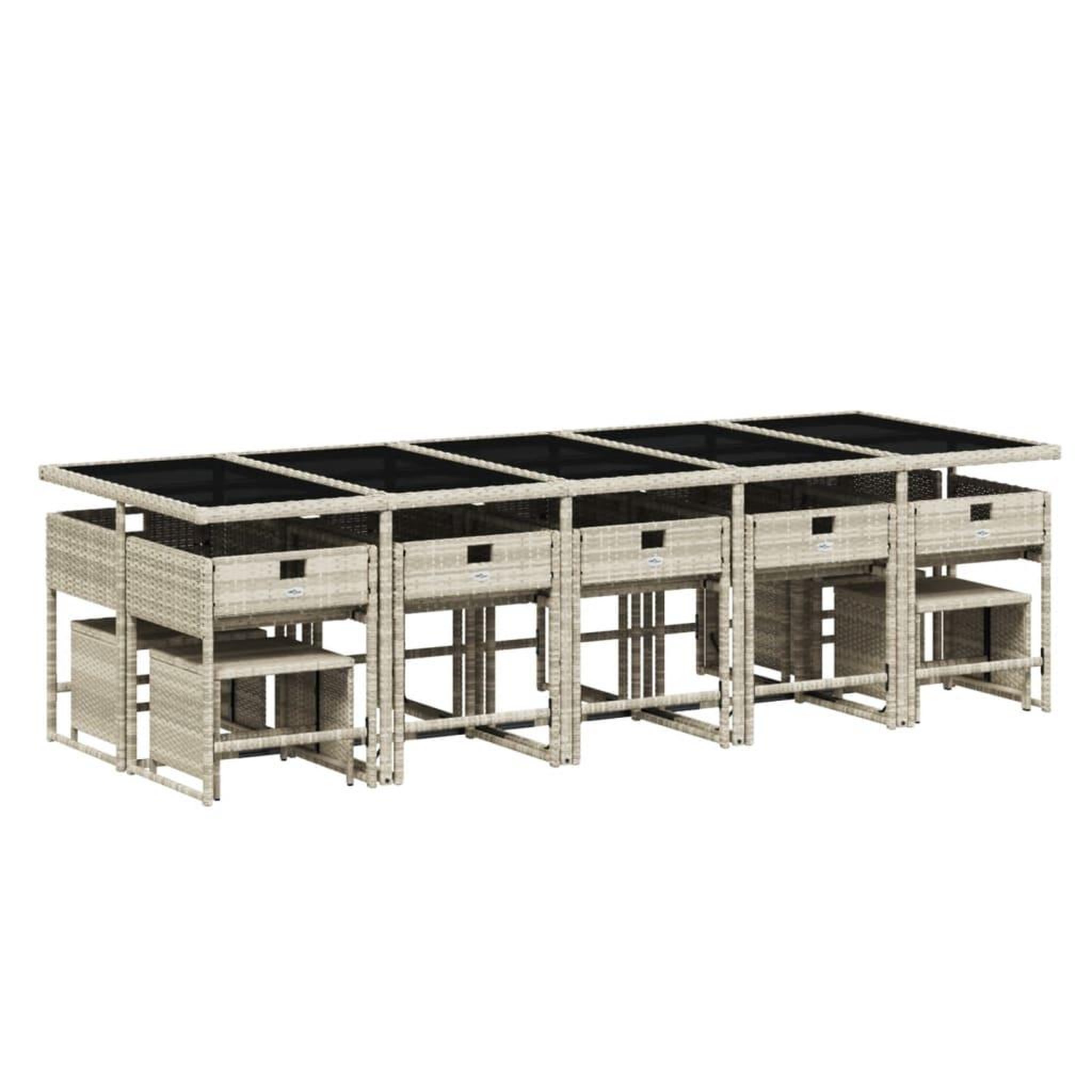 Voir la diapositive 4 : VIDAXL Ensemble a manger de jardin et coussins 15 pcs gris clair rotin