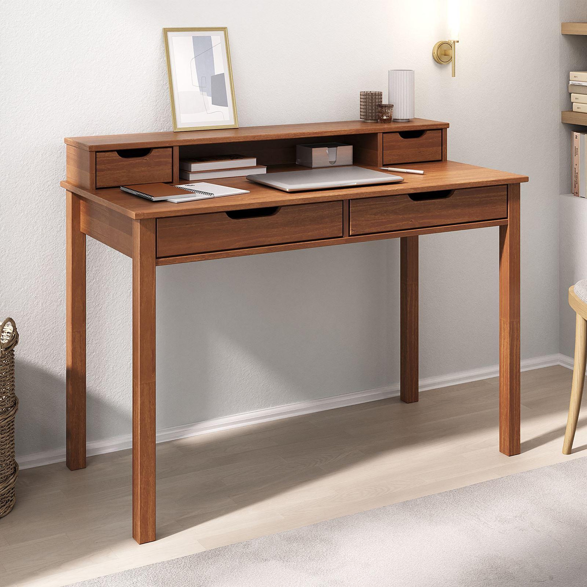 Voir la diapositive 3 : IDIMEX Bureau raul l 114 cm avec 4 tiroirs en bois massif