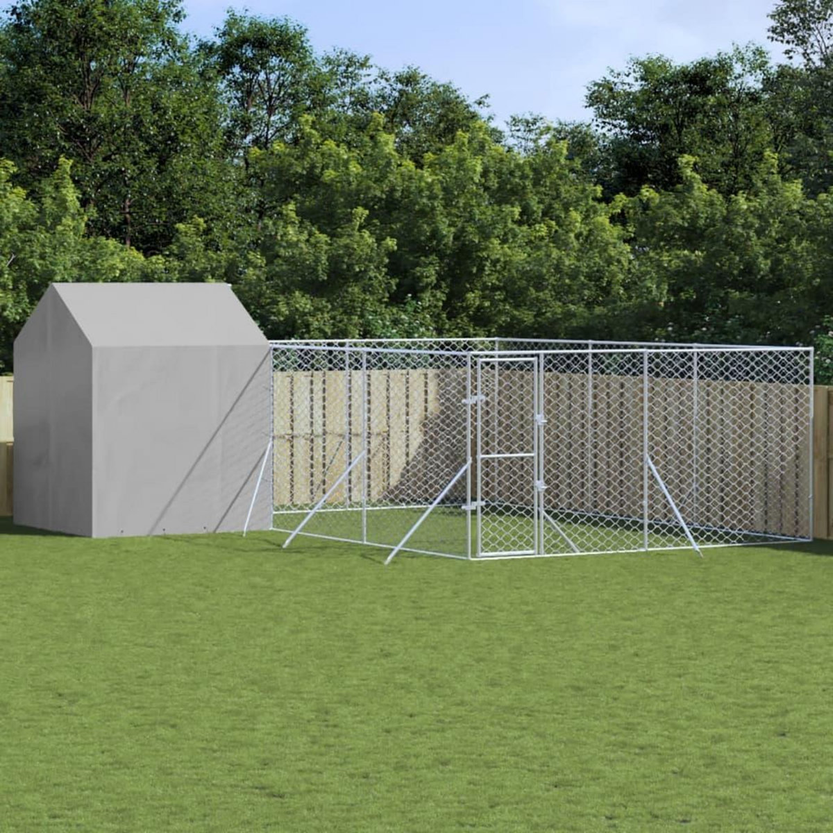 VIDAXL Chenil d'exterieur pour chiens avec toit argente 6x6x2,5 m