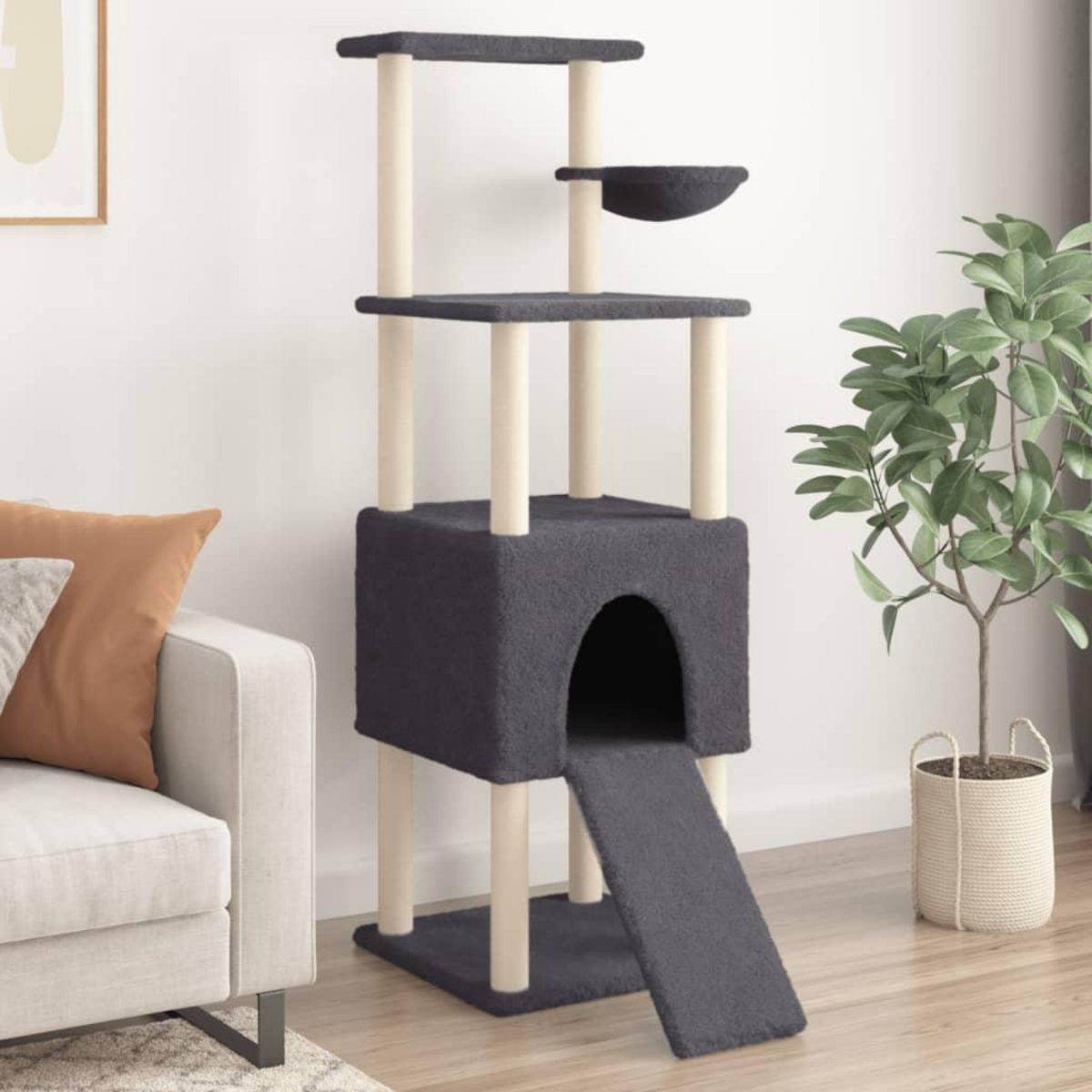 VIDAXL Arbre a chat avec griffoirs en sisal Gris fonce 153 cm