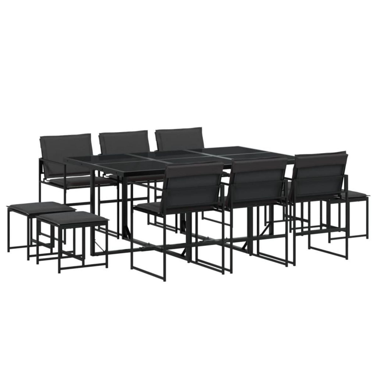 VIDAXL Ensemble a manger de jardin avec coussins 11 pcs noir textilene