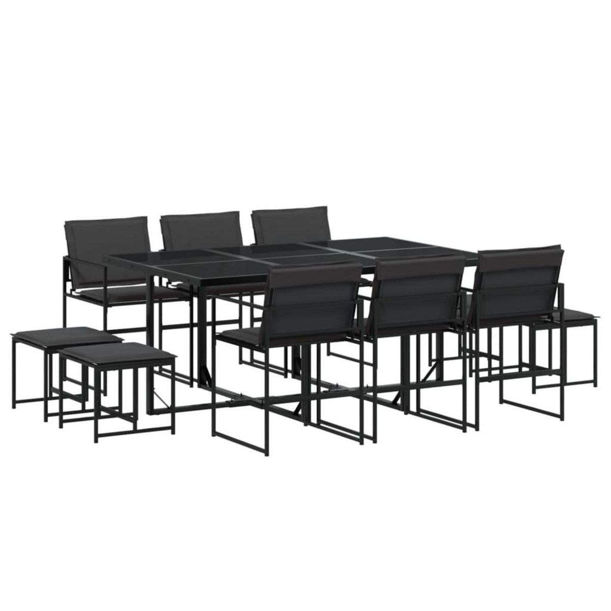 VIDAXL Ensemble a manger de jardin avec coussins 11 pcs noir textilene