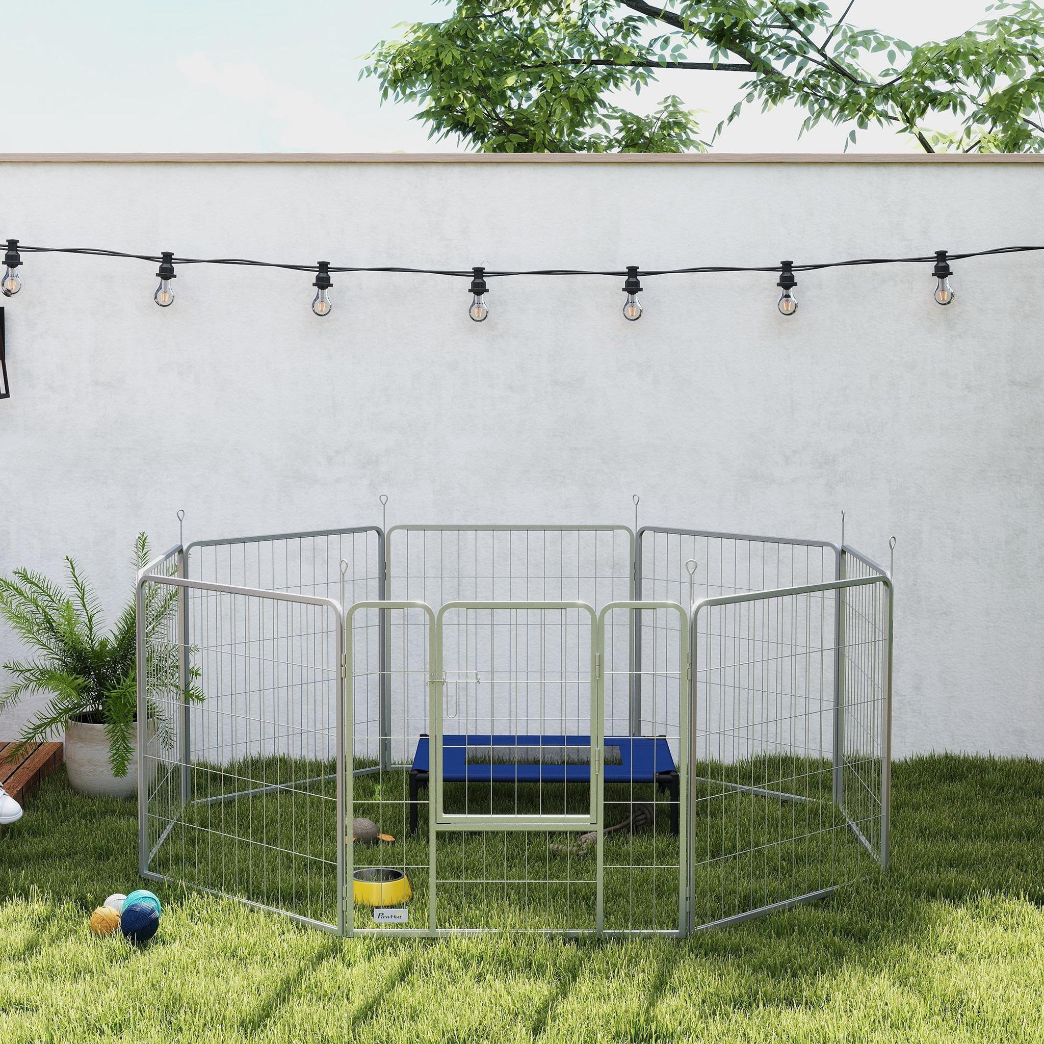 Voir la diapositive 2 : PAWHUT Parc enclos chien modulable pliable 8 panneaux porte verrouillable acier époxy gris