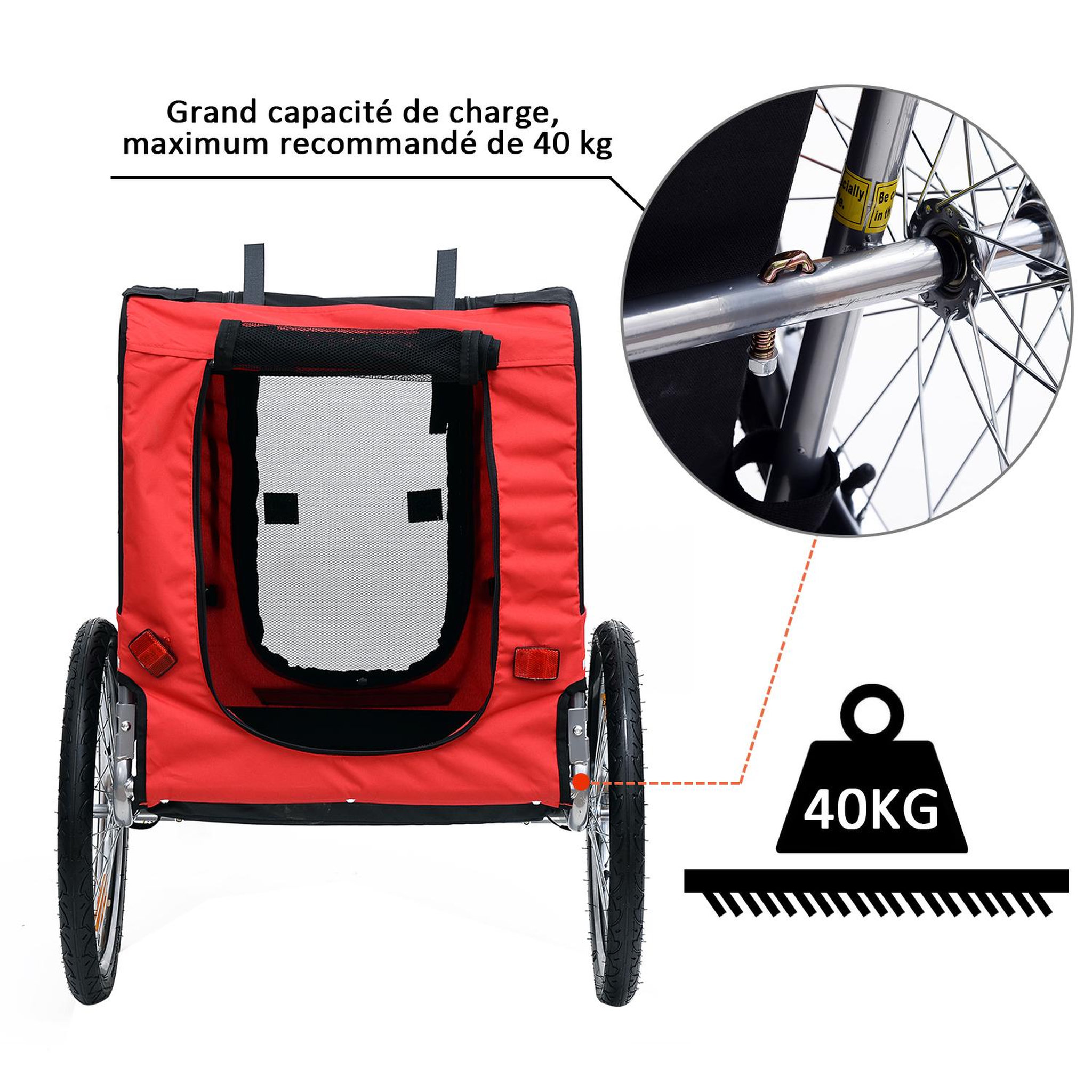 Voir la diapositive 6 : PAWHUT Remorque vélo pour chien animaux pliable 8 réflecteurs drapeau barre attelage inclus acier polyester imperméable max. 30 kg 130l x 73l x 90h cm rouge