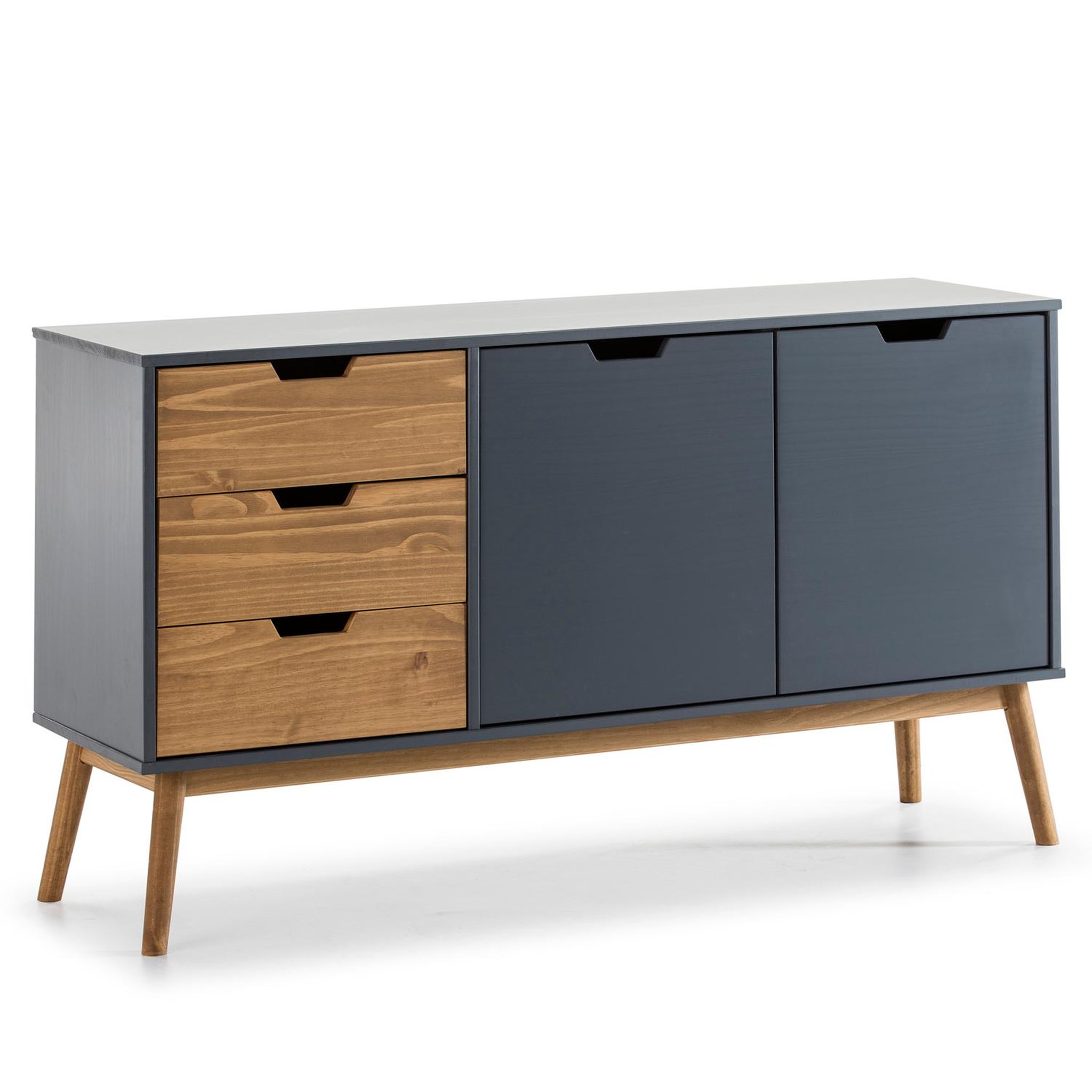 VS VENTA-STOCK Buffet Commode Java 3 tiroir y 2 Porte Anthracite, glissières métalliques, 140 cm