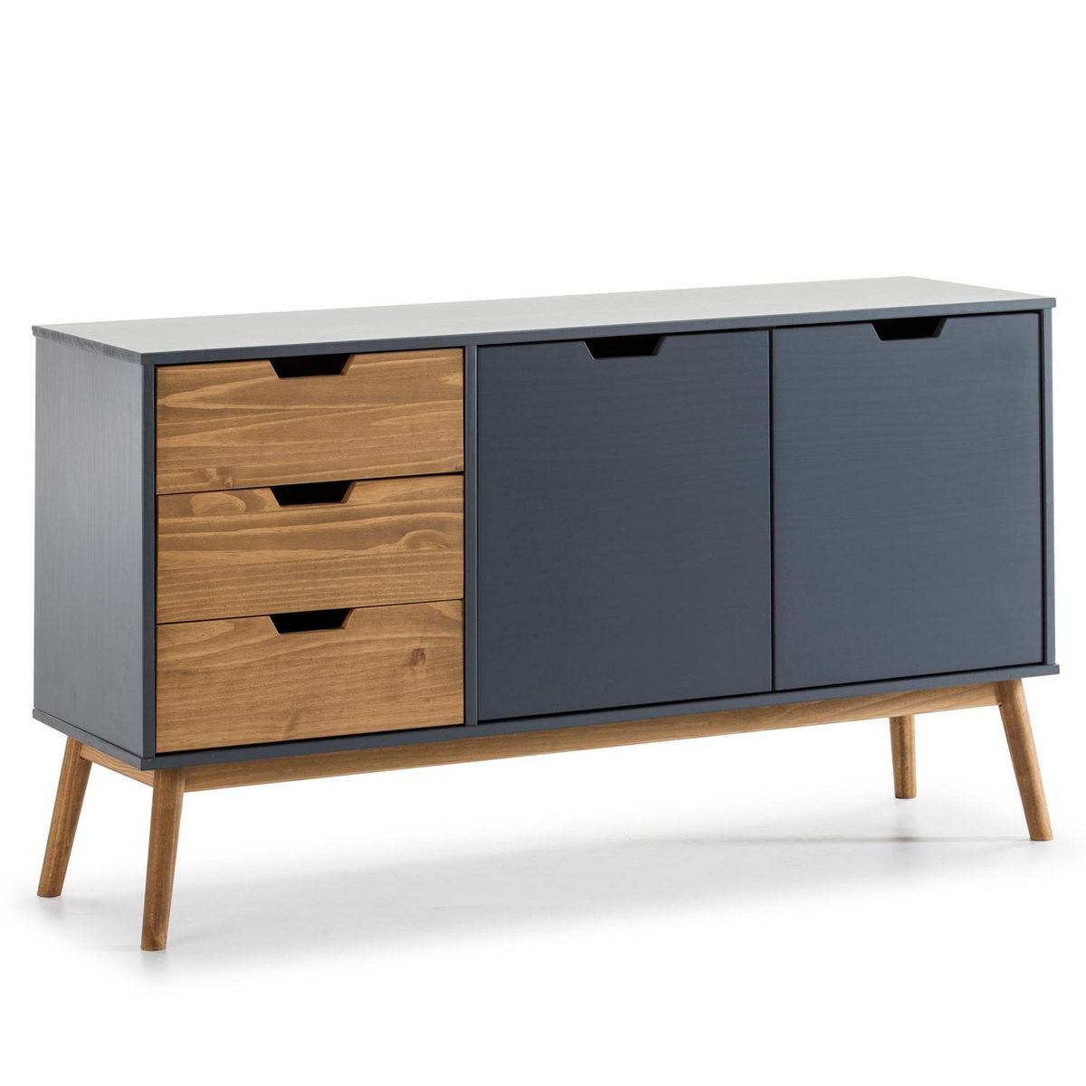 VS VENTA-STOCK Buffet Commode Java 3 tiroir y 2 Porte Anthracite, glissières métalliques, 140 cm