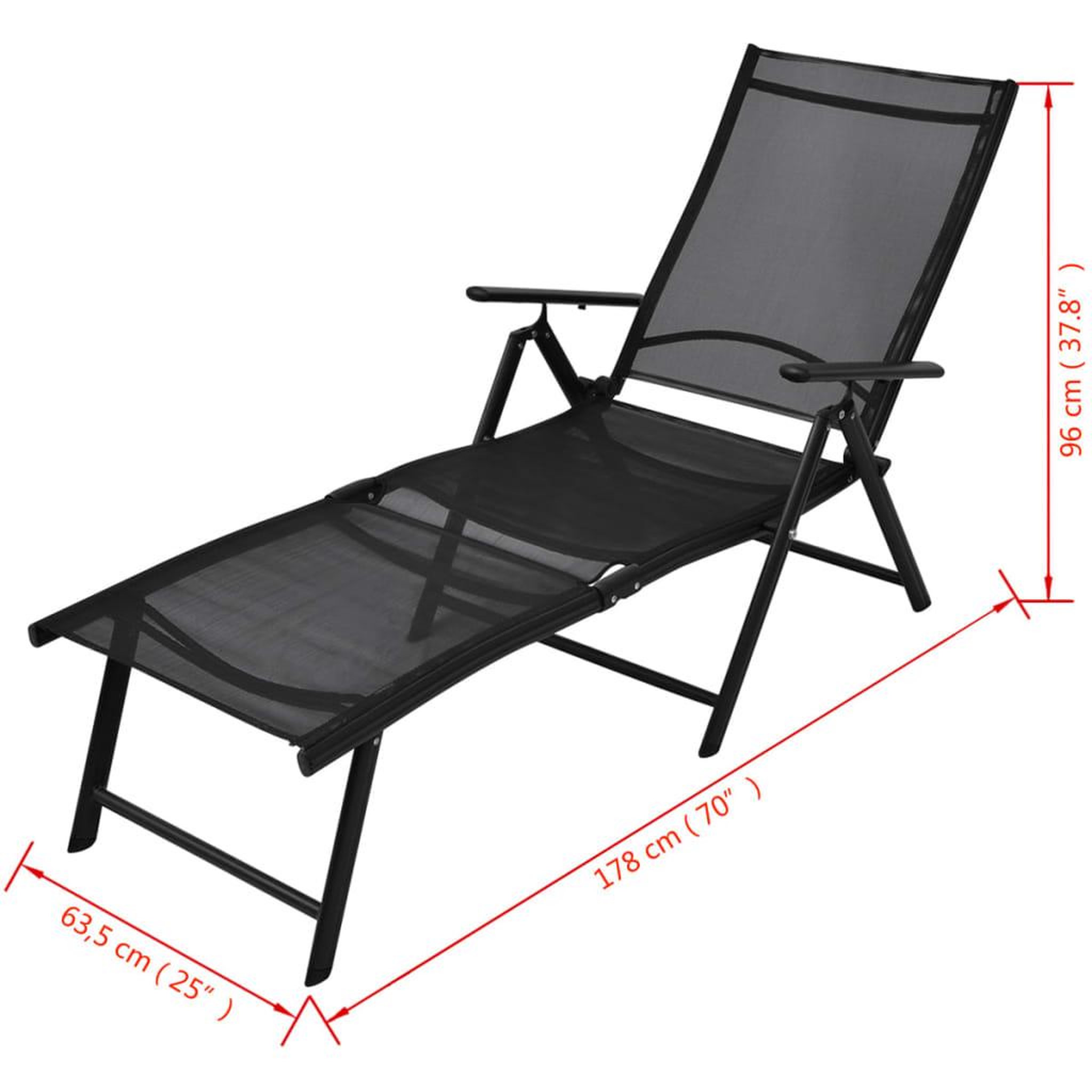 Voir la diapositive 6 : VIDAXL Chaise longue pliable Aluminium Noir