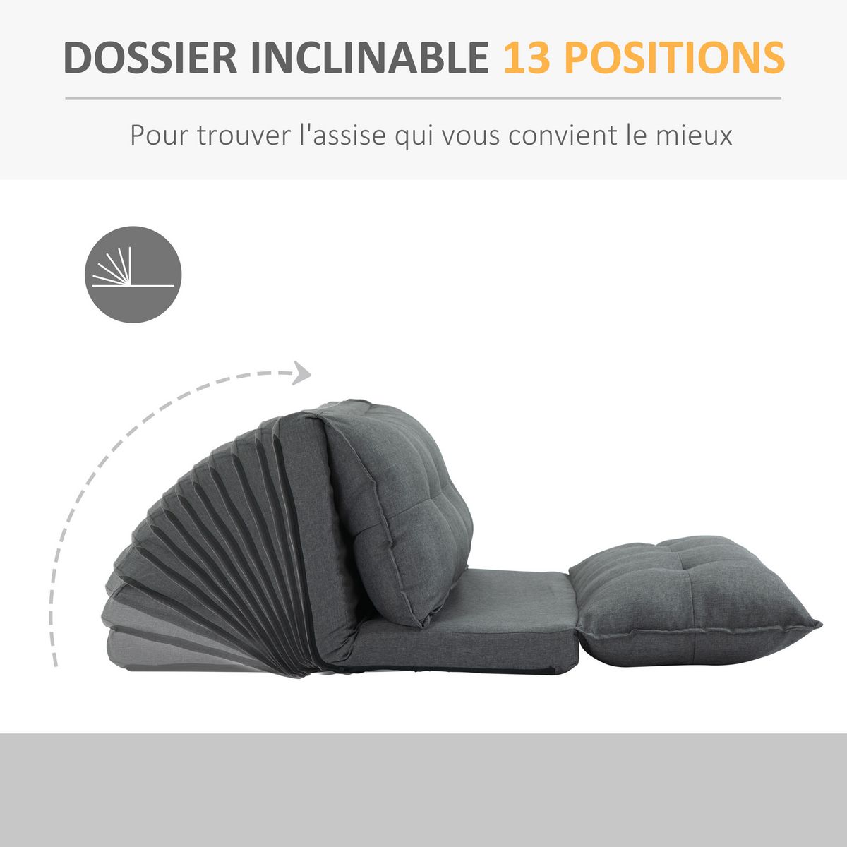 HOMCOM Chauffeuse - matelas d'appoint pliant - fauteuil convertible - inclinaison dossier réglable 13 positions - tissu lin
