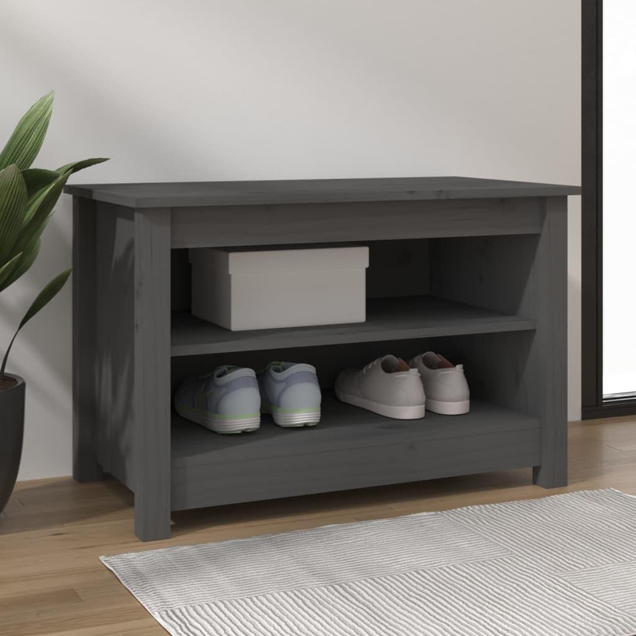 Voir la diapositive 1 : VIDAXL Banc a chaussures Gris 70x38x45,5 cm Bois de pin massif
