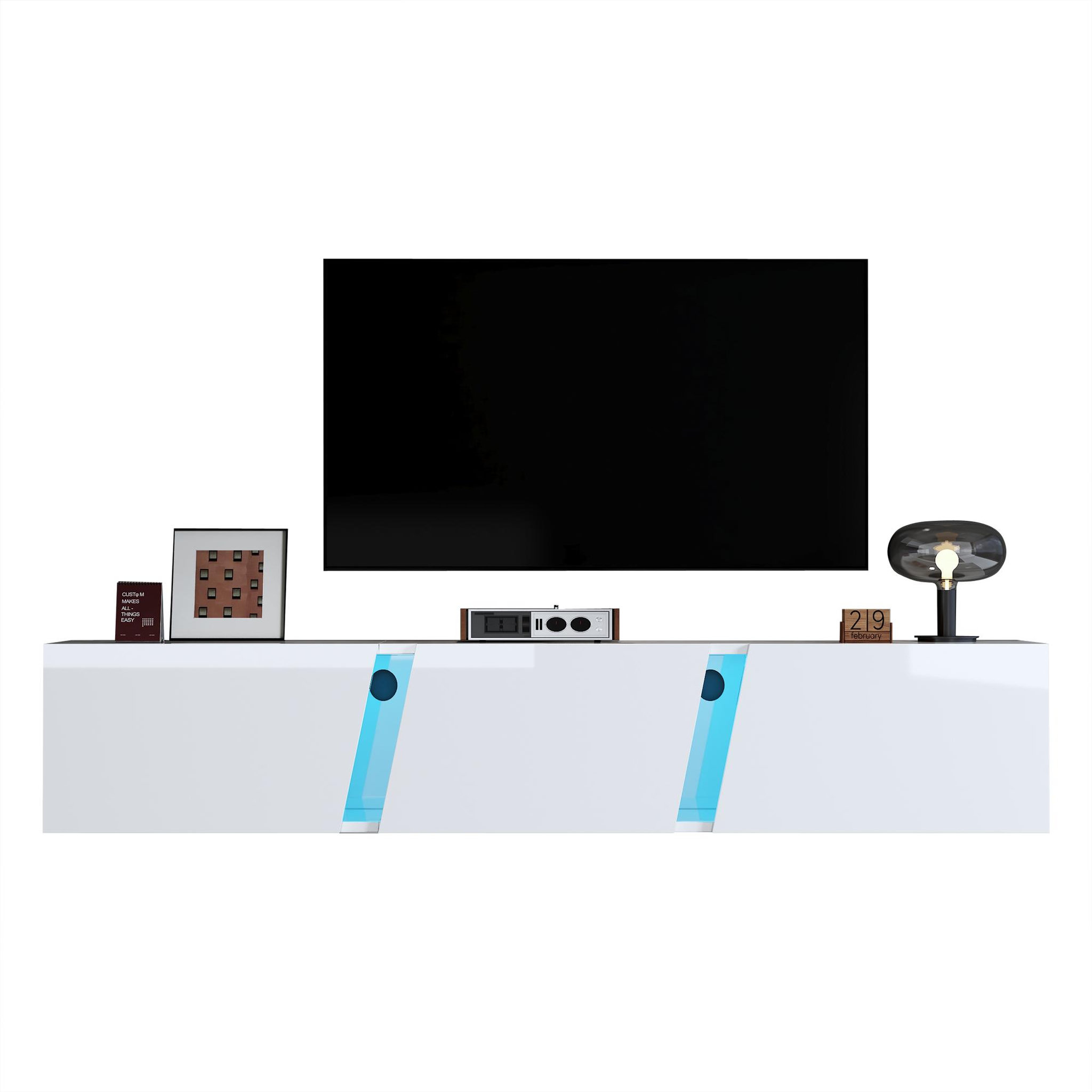 MERAX Meuble tv blanc 180cm led panneau de particules