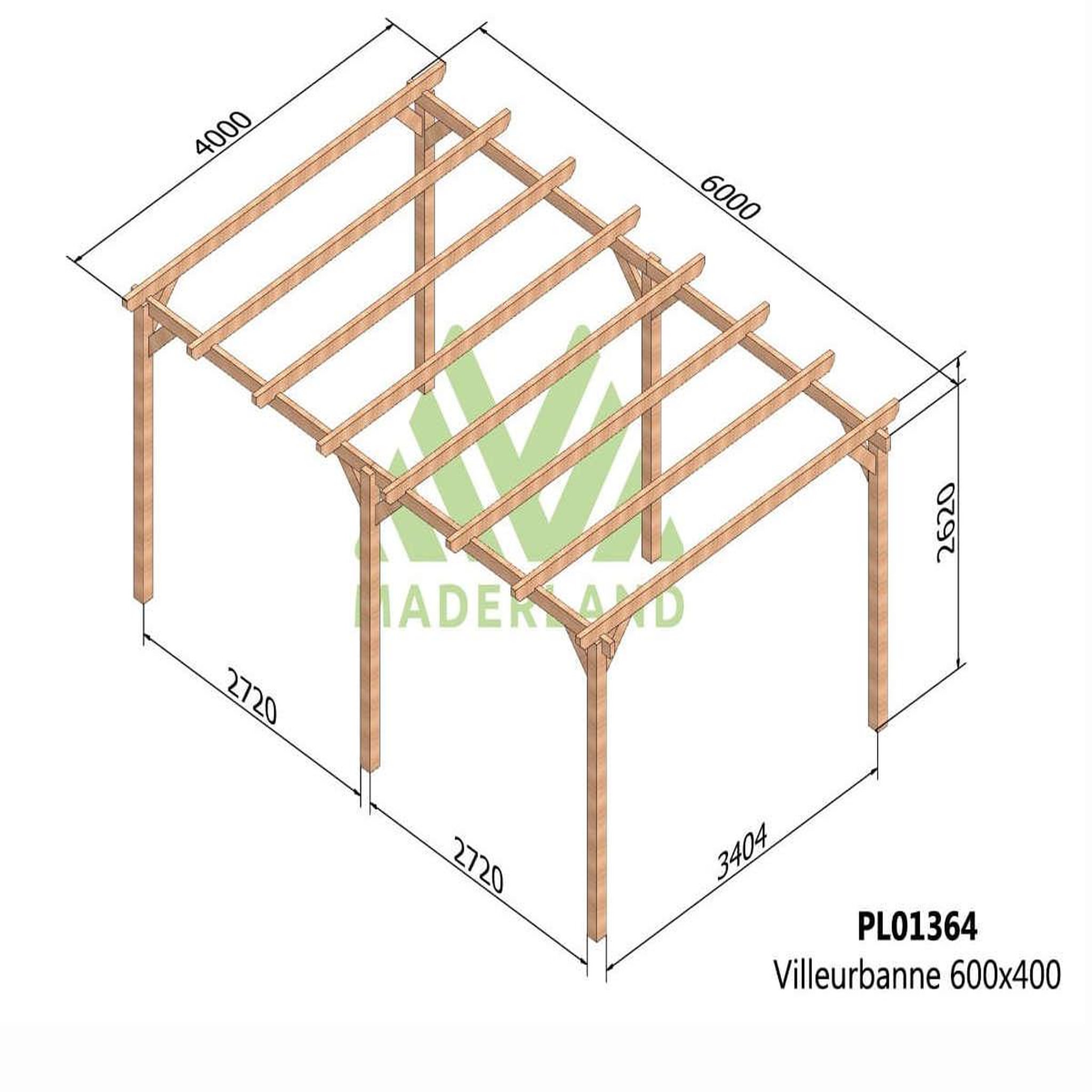 Voir la diapositive 2 : JARDIDECO Pergola en bois lamellé-collé villeurbanne 600 x 400 cm - maderland