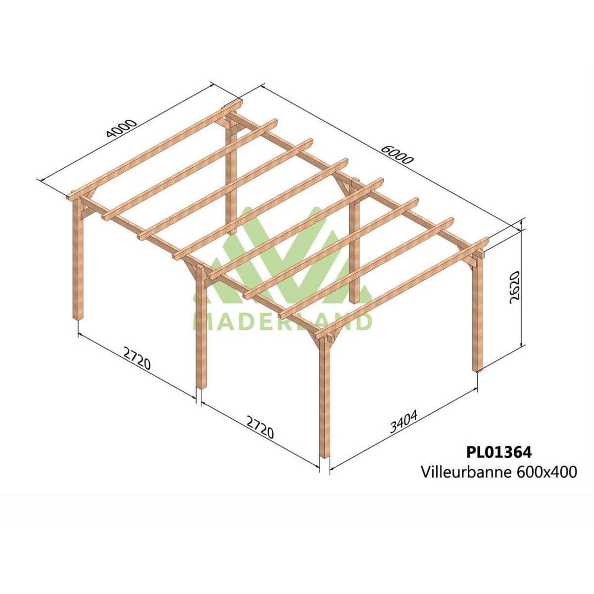 JARDIDECO Pergola en bois lamellé-collé Villeurbanne 600 x 400 cm - Maderland