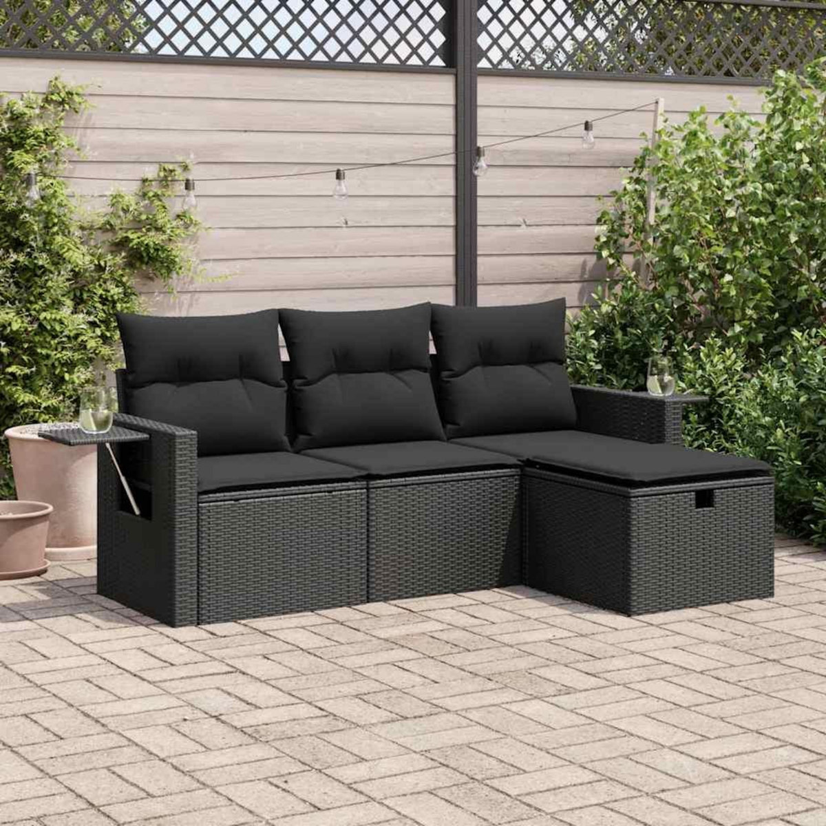 VIDAXL Salon de jardin 4 pcs avec coussins noir resine tressee