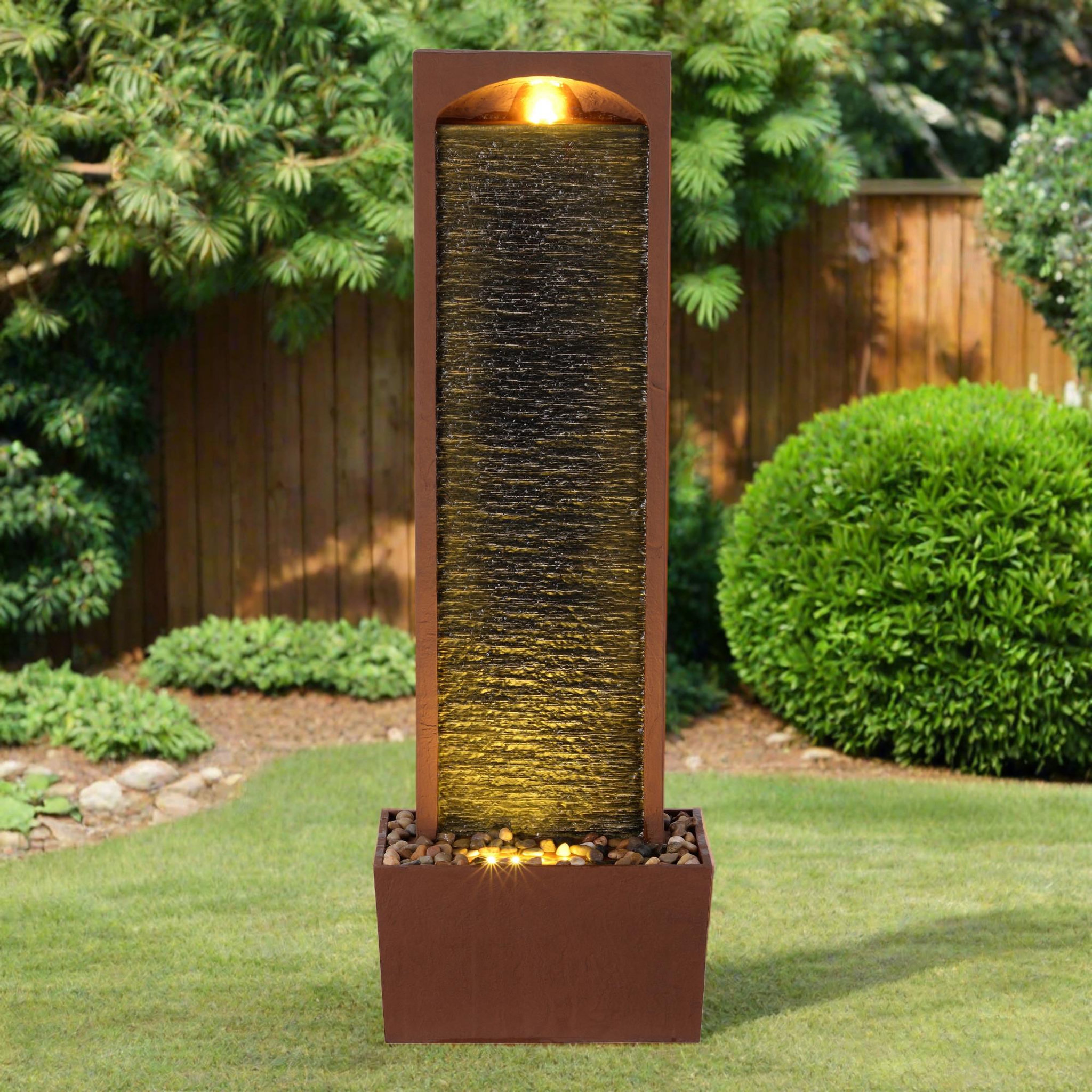 Voir la diapositive 2 : TEAMSON HOME Fontaine cascade LED extérieure 98 cm, façade texturée et galets