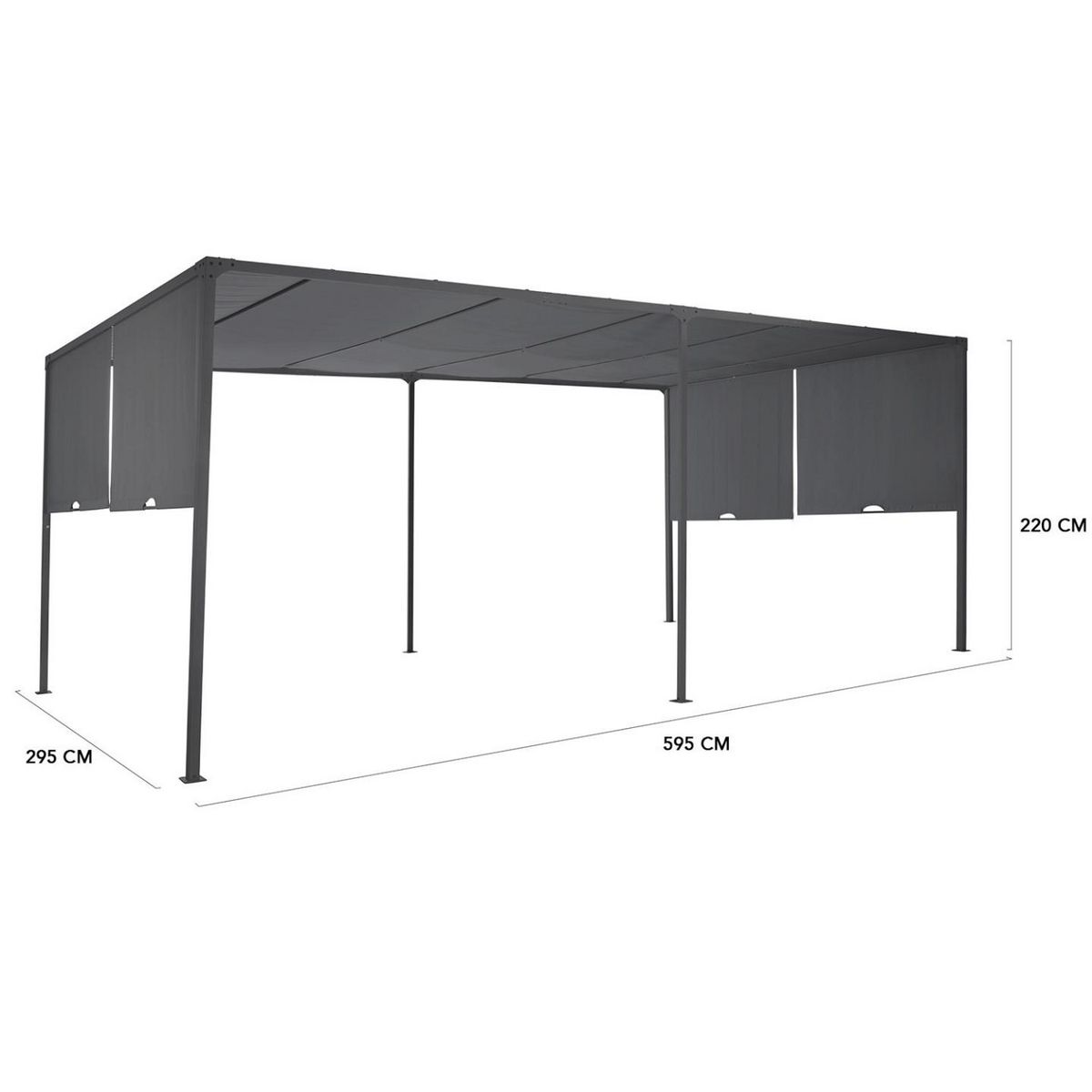 ID MARKET Pergola coulissante 2 pans 3x6 M belvédère de jardin toile gris anthracite