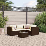 VIDAXL Salon de jardin 5 pcs avec coussins Marron Resine tressee