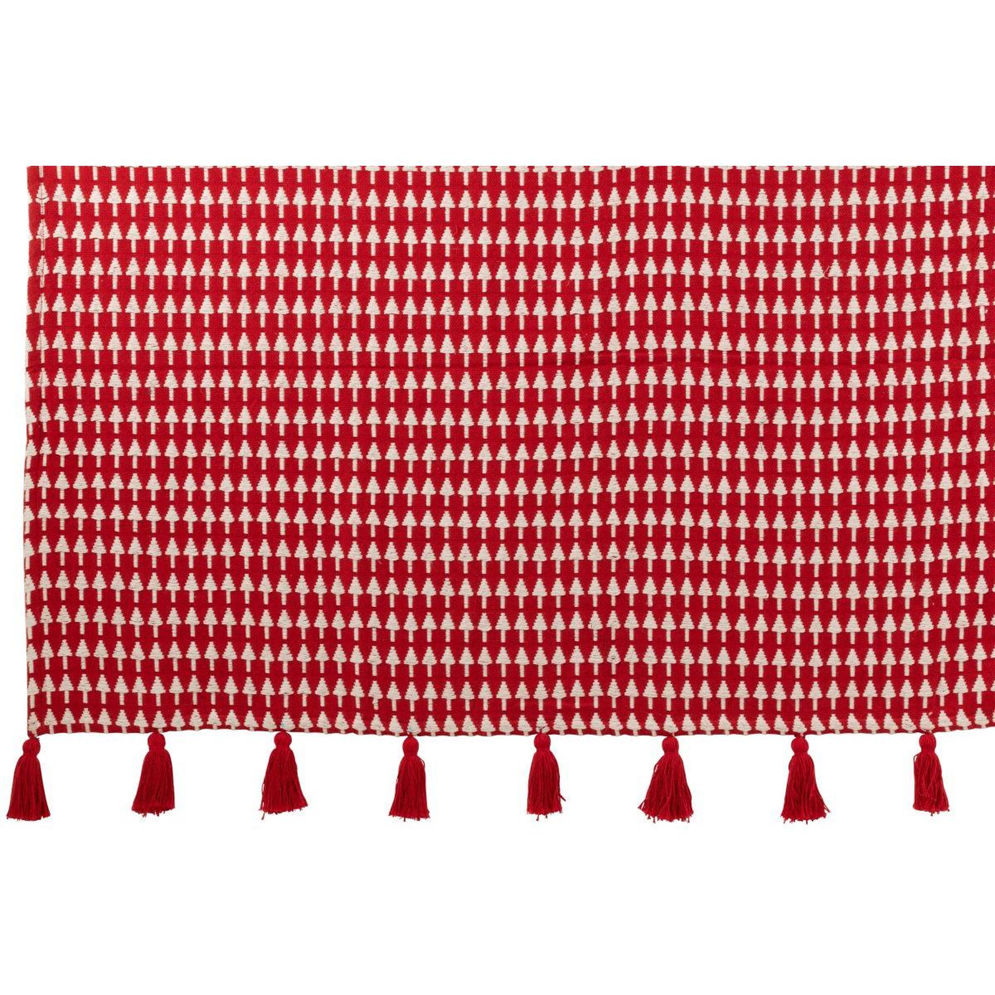 Voir la diapositive 2 : J-LINE Plaid à pompons  sapin de noël  130x180cm rouge